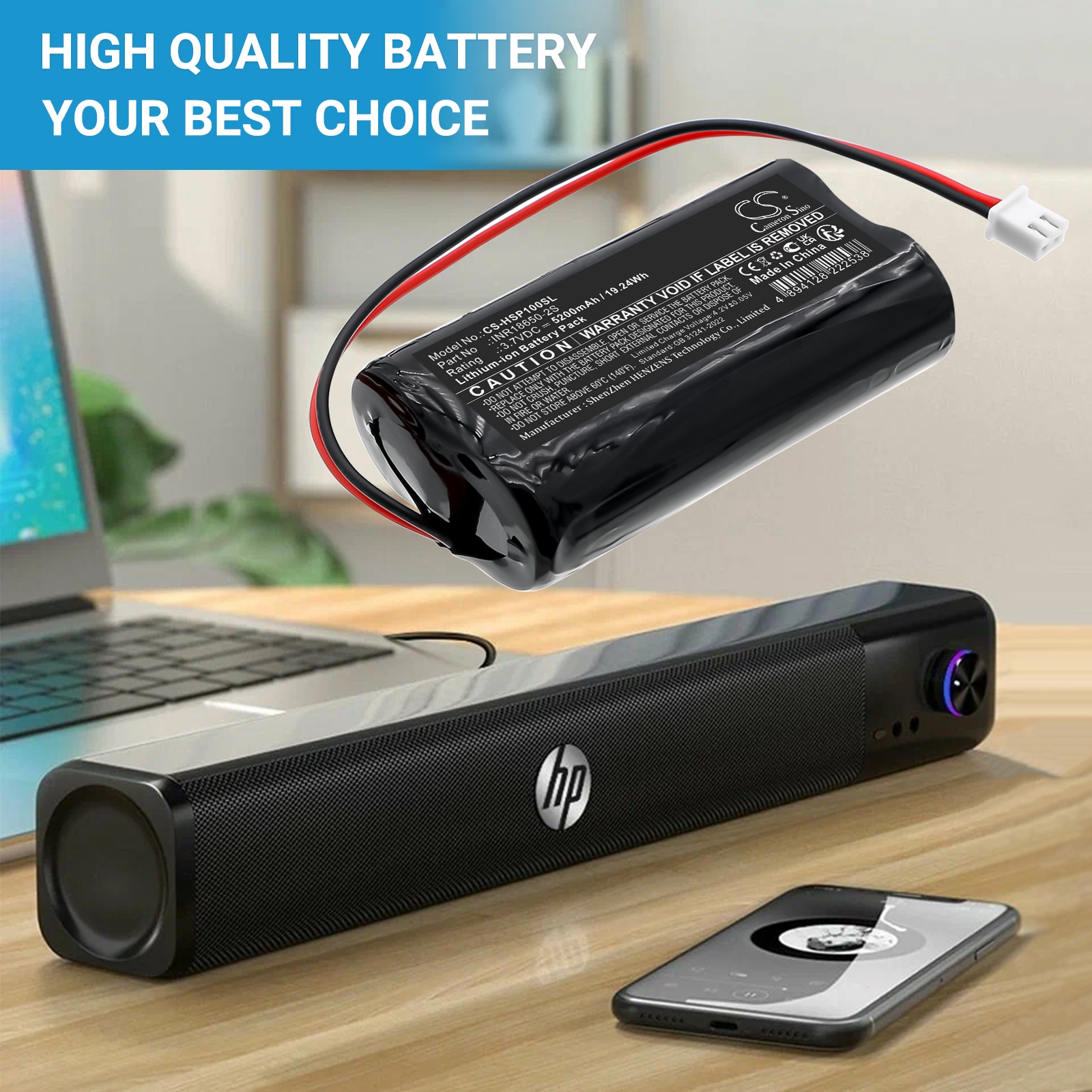 Batteri til høyttaler for HP WS10 Pro-høyttaler
