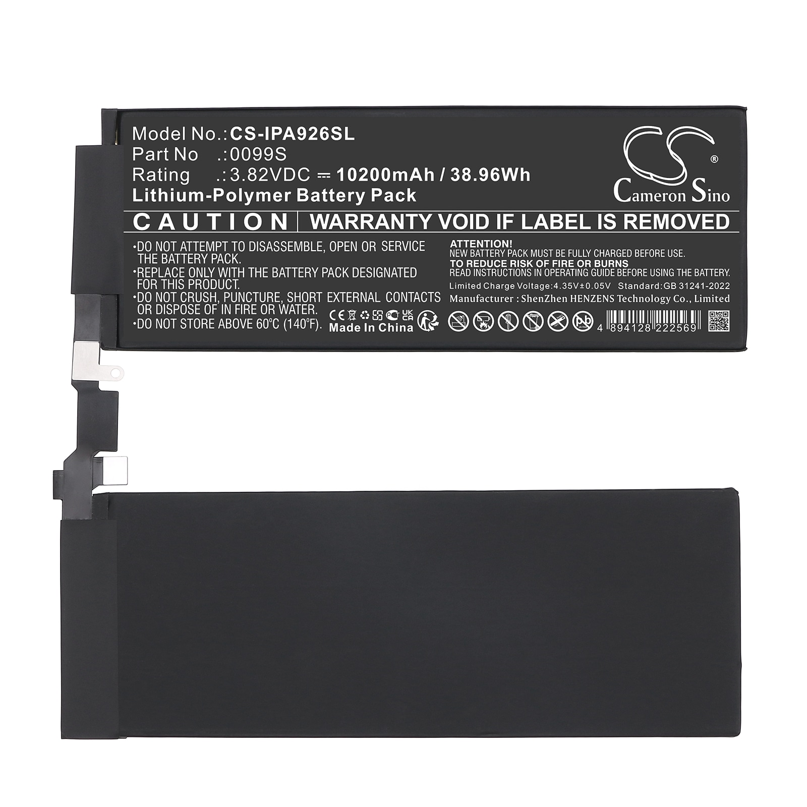 Batteri til nettbrett for Apple A2925, A2926, A3007 etc.