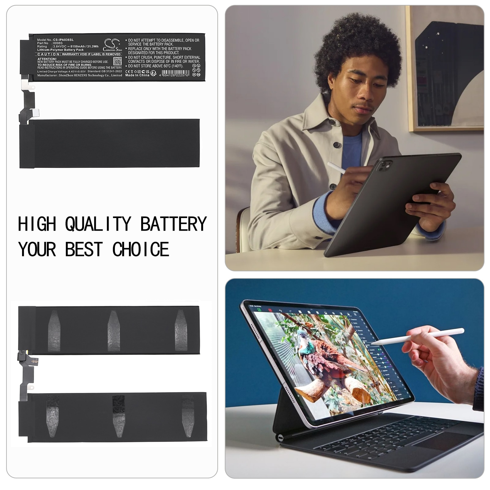 Batteri til nettbrett for Apple A2836, A2837, A3006 og andre.