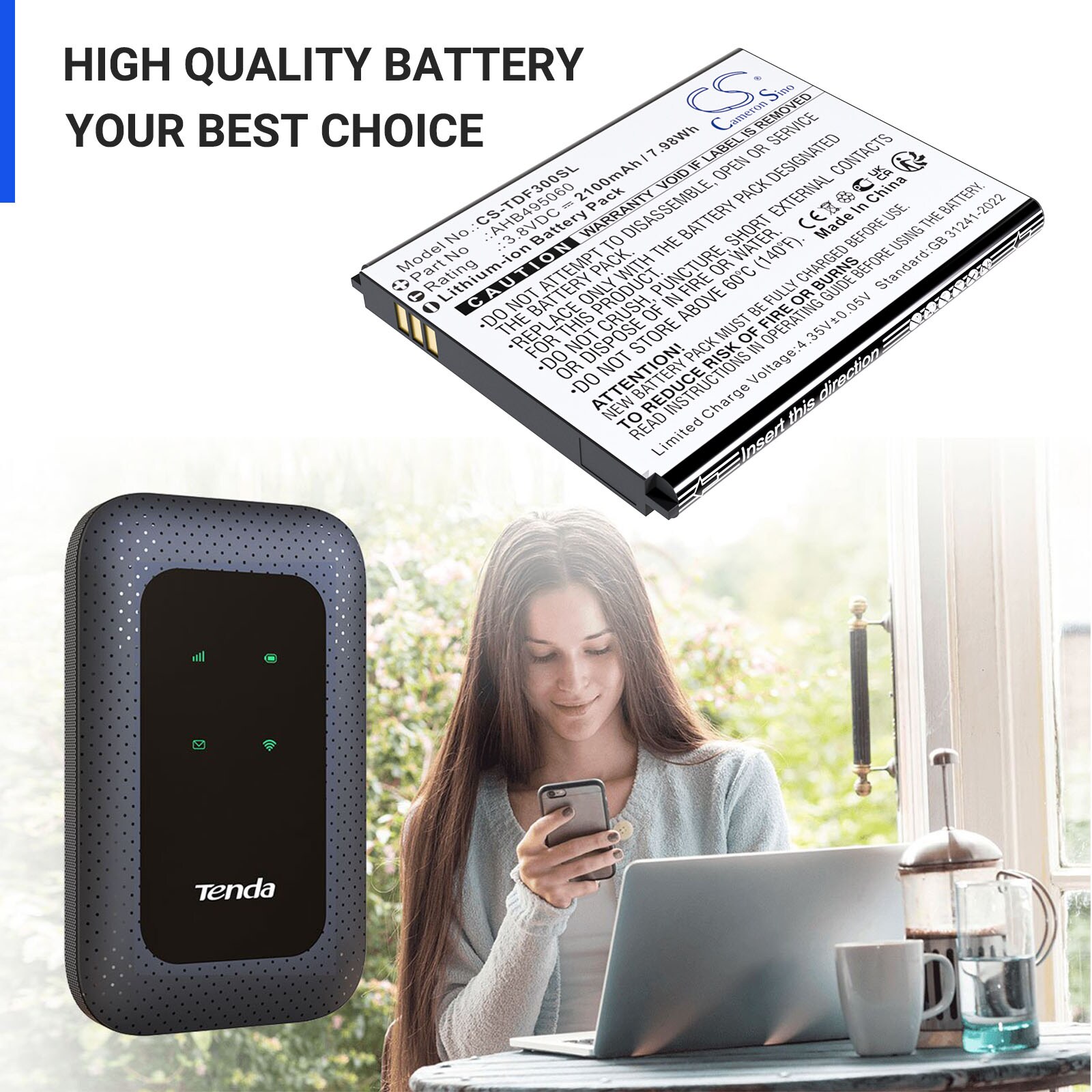 Batteri for Hotspot for Tenda 4G180. 4G LTE, 4G185, 4G185 4G LTE og andre.