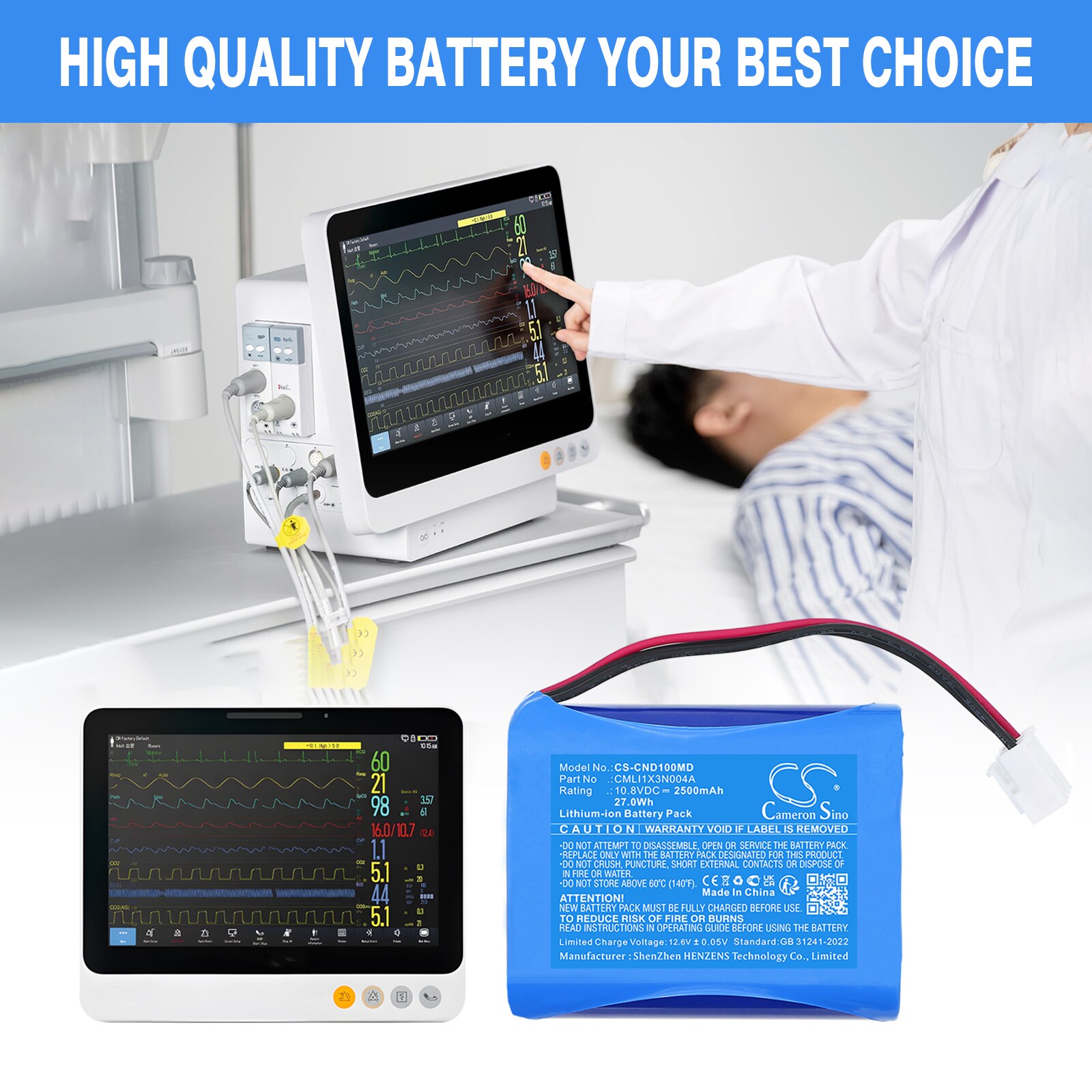Batteri for medisinsk bruk for COMEN ND10 Monitor, ND10A Monitor, ND10C Monitor osv.