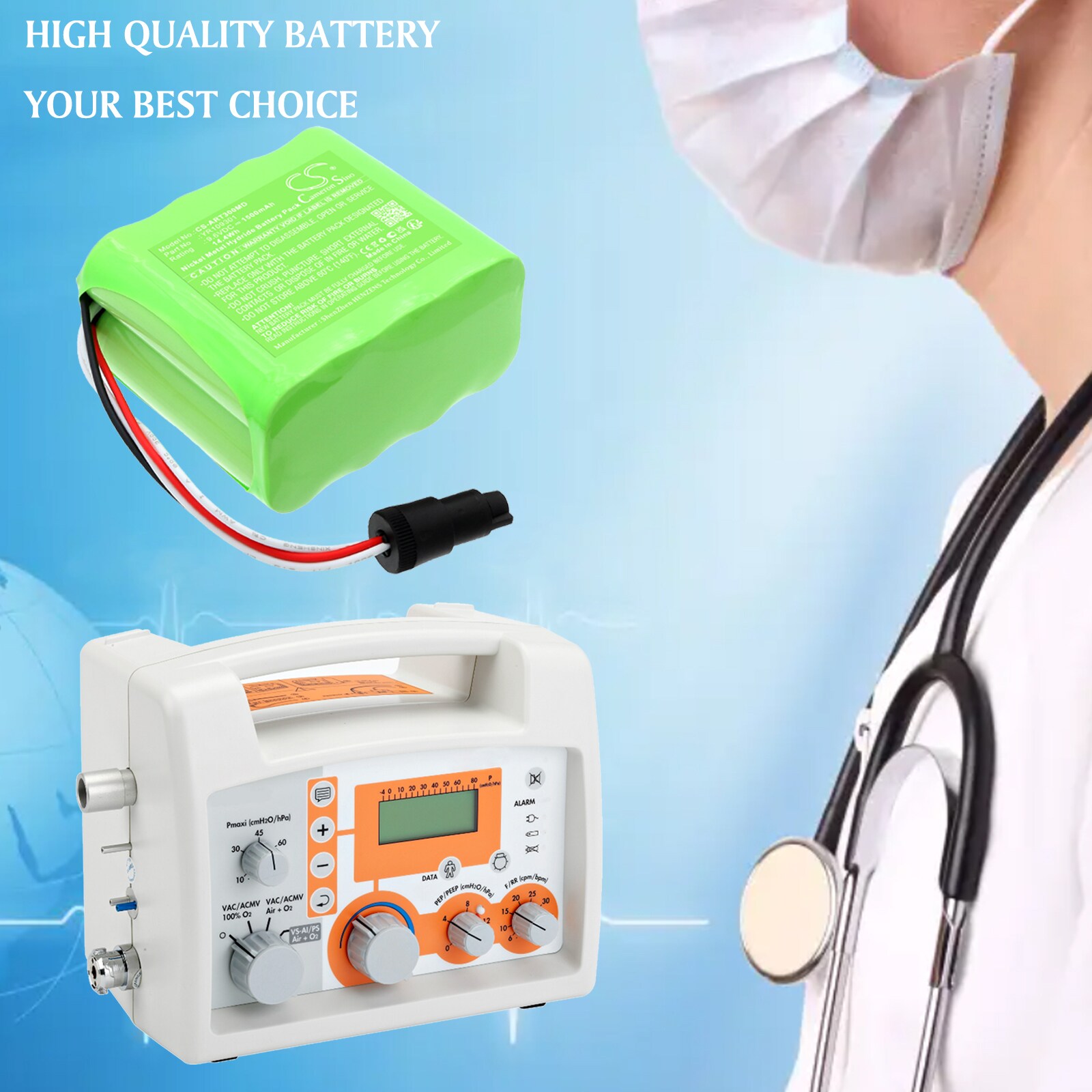 Batteri for medisinsk bruk for Air Liquide Blease 5500 Osiris 3, ventilator Osiris 3