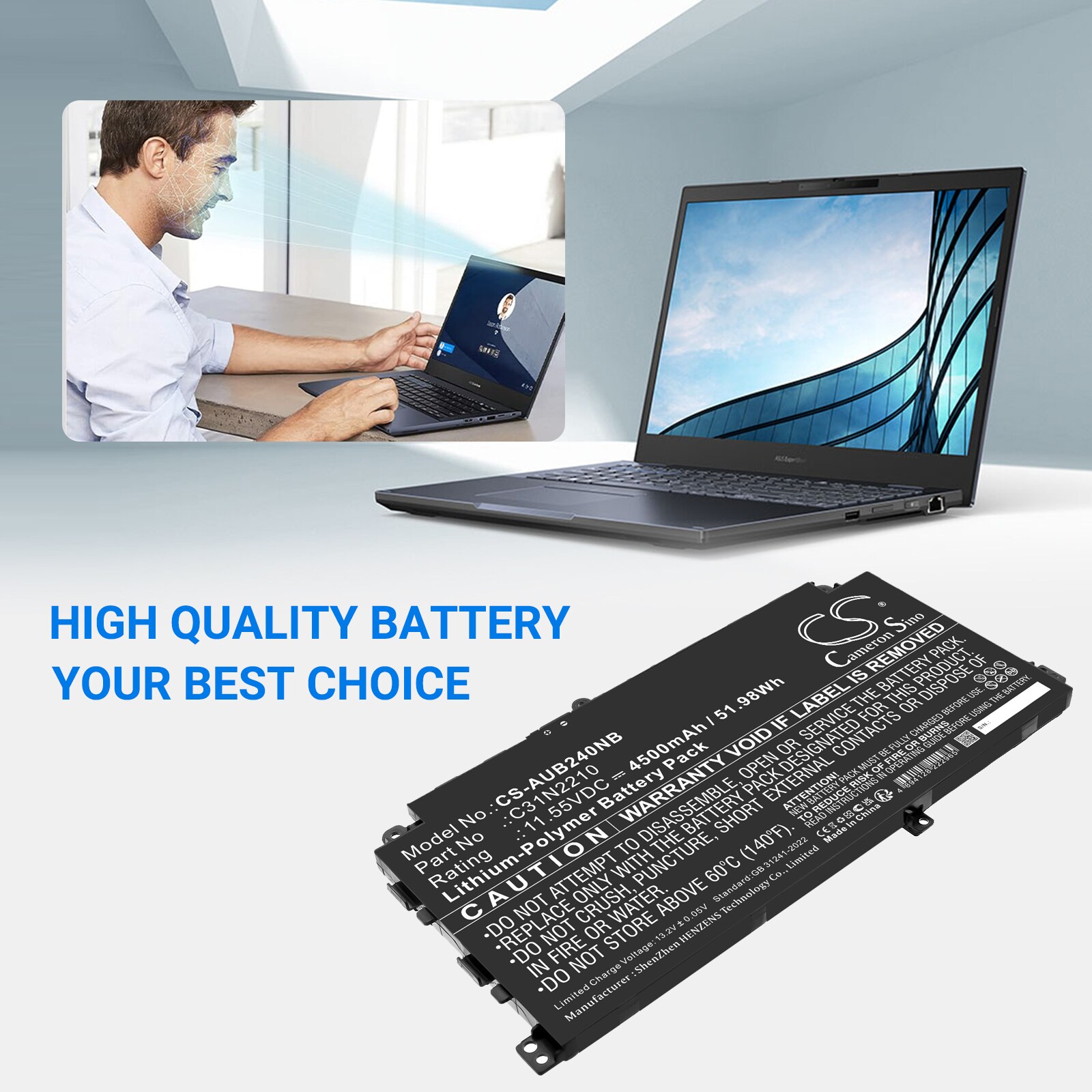 Batteri til bærbar PC for Asus B2402CVA, B2402CVA-EB0248, B2402CVA-XS74 og andre.