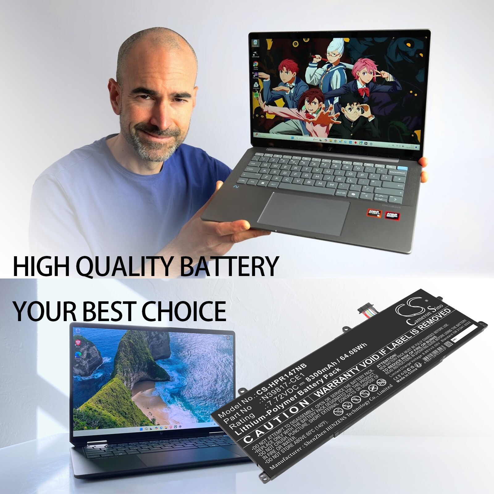 Batteri til bærbar PC for HP Book pro 16, Envy x360 2-i-1 16-ad0097nr og andre.