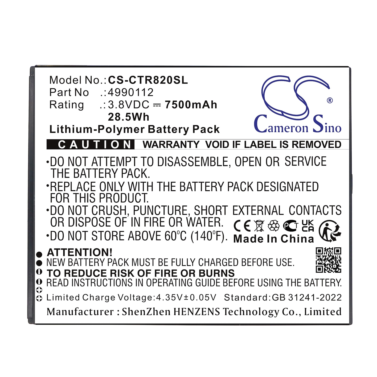 Batteri til diagnostisk skanner for Cedar CT8, CT8X2