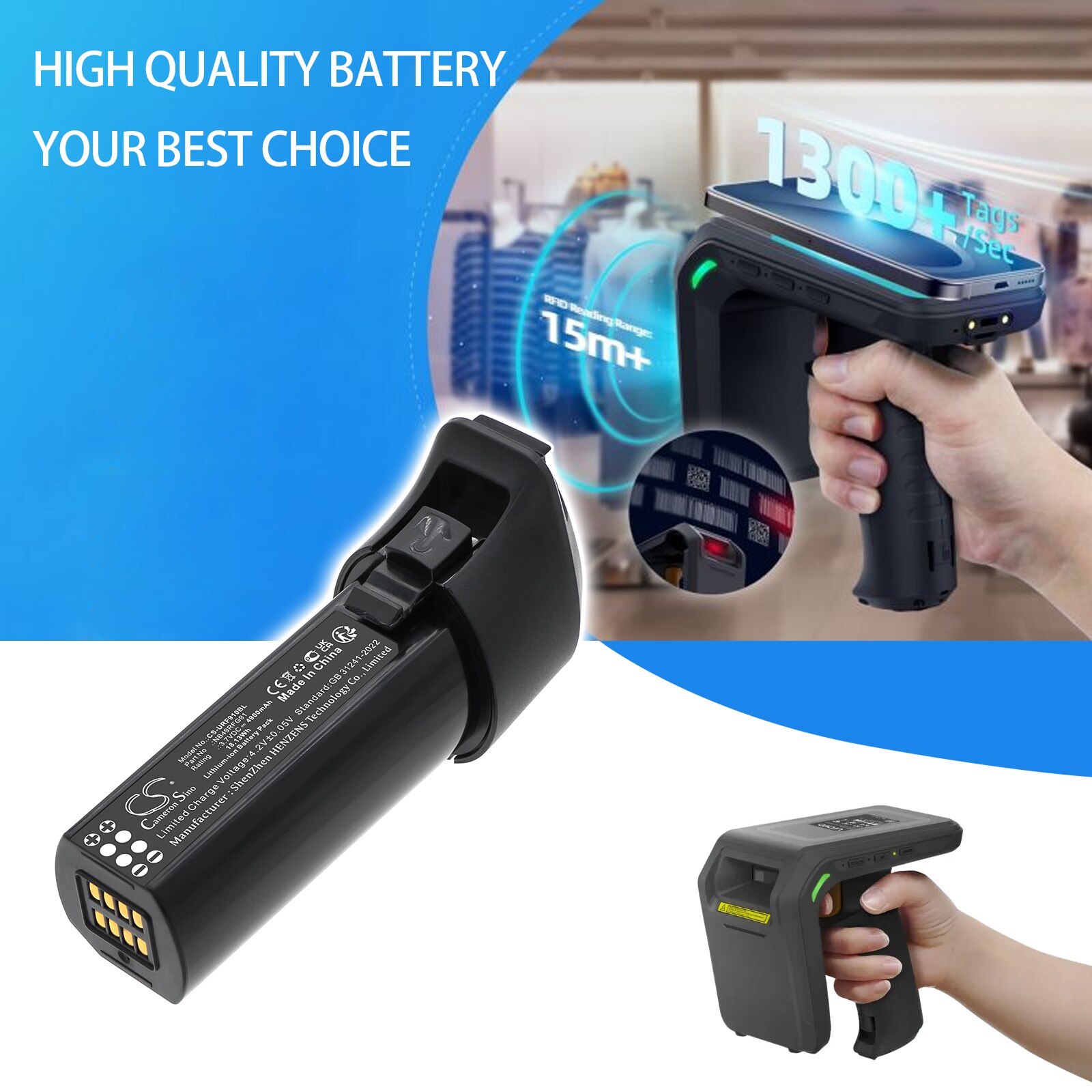Batteri til strekkodeskanner for Urovo RFG91, RFG91 UHF-RFID