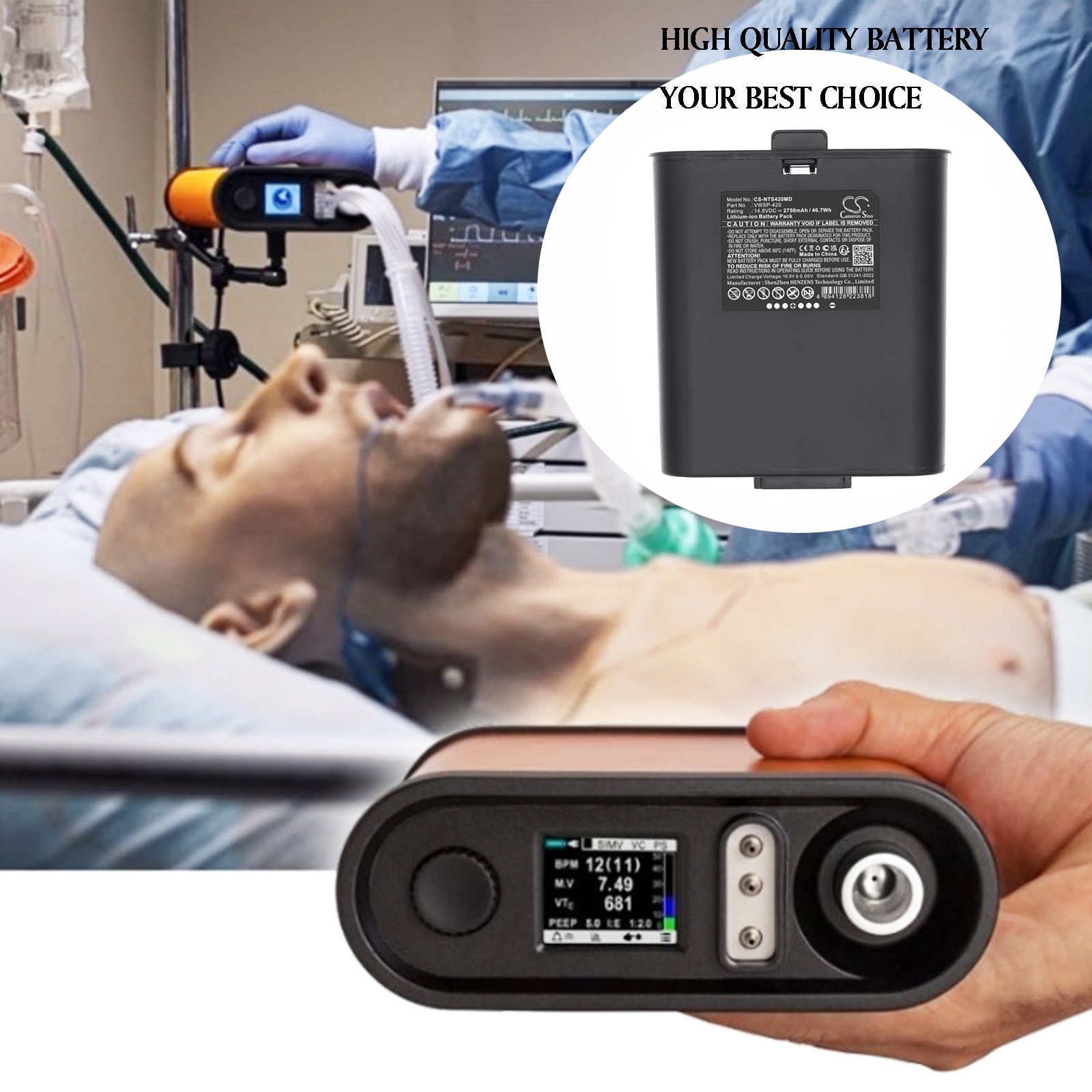 Batteri til medisinsk bruk for Inovytec CPAP, HLR, HFNC osv.
