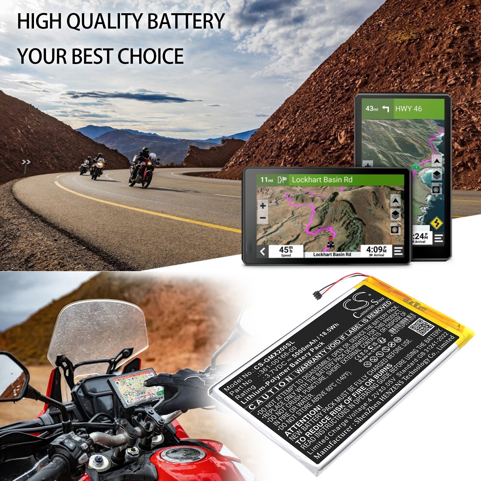 Batteri for navigator, GPS for Garmin Zumo XT2