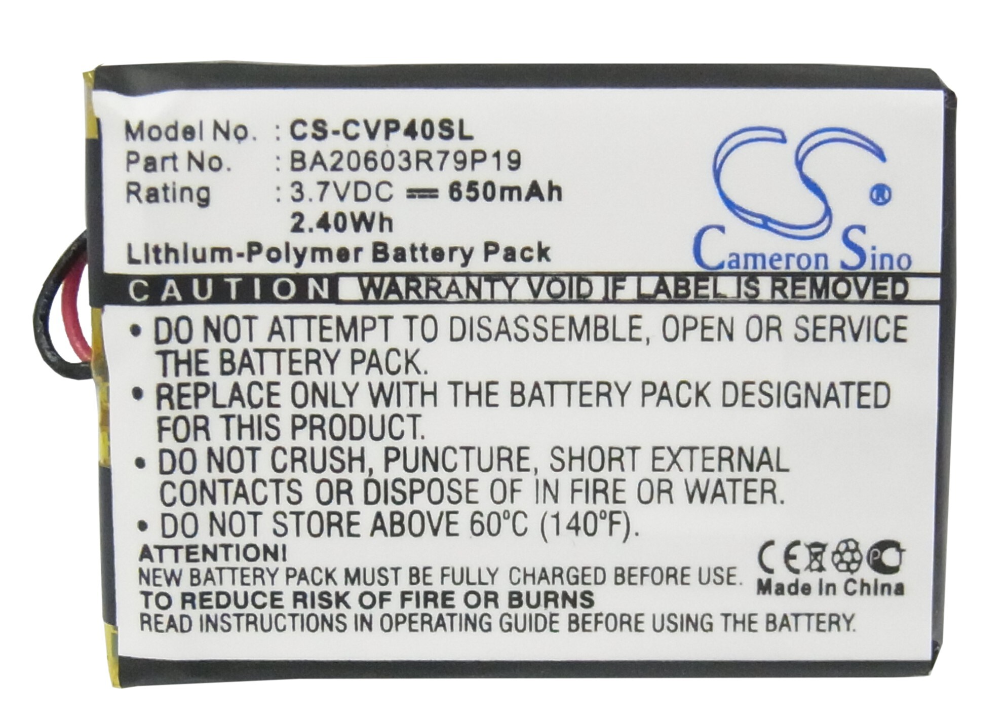 Mediespillerbatteri for Creative V, V Plus, DAP-FL0040 osv.