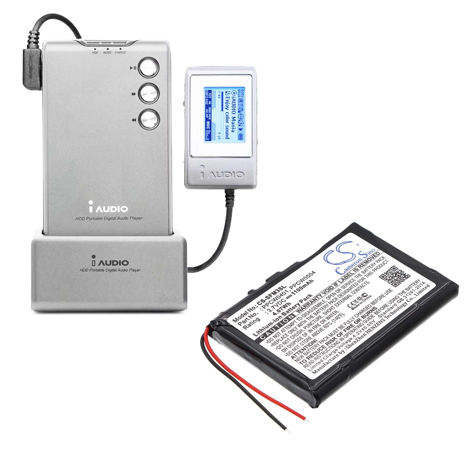 Mediespillerbatteri for i-Audio X5 20 GB, X5 30 GB, X5L 20 GB og andre