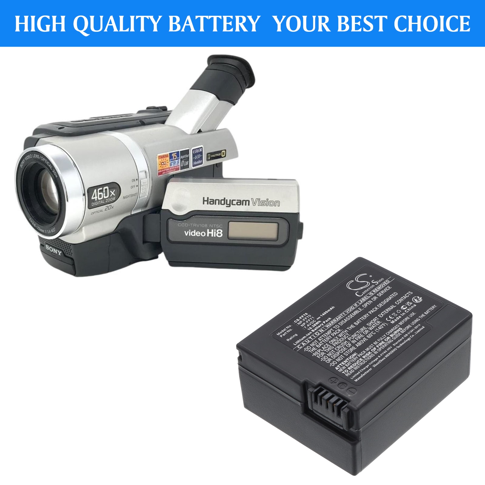 Batteri til kamera for Sony DCR-PC9, DCR-PC120BT, DCR-PC115 og andre.