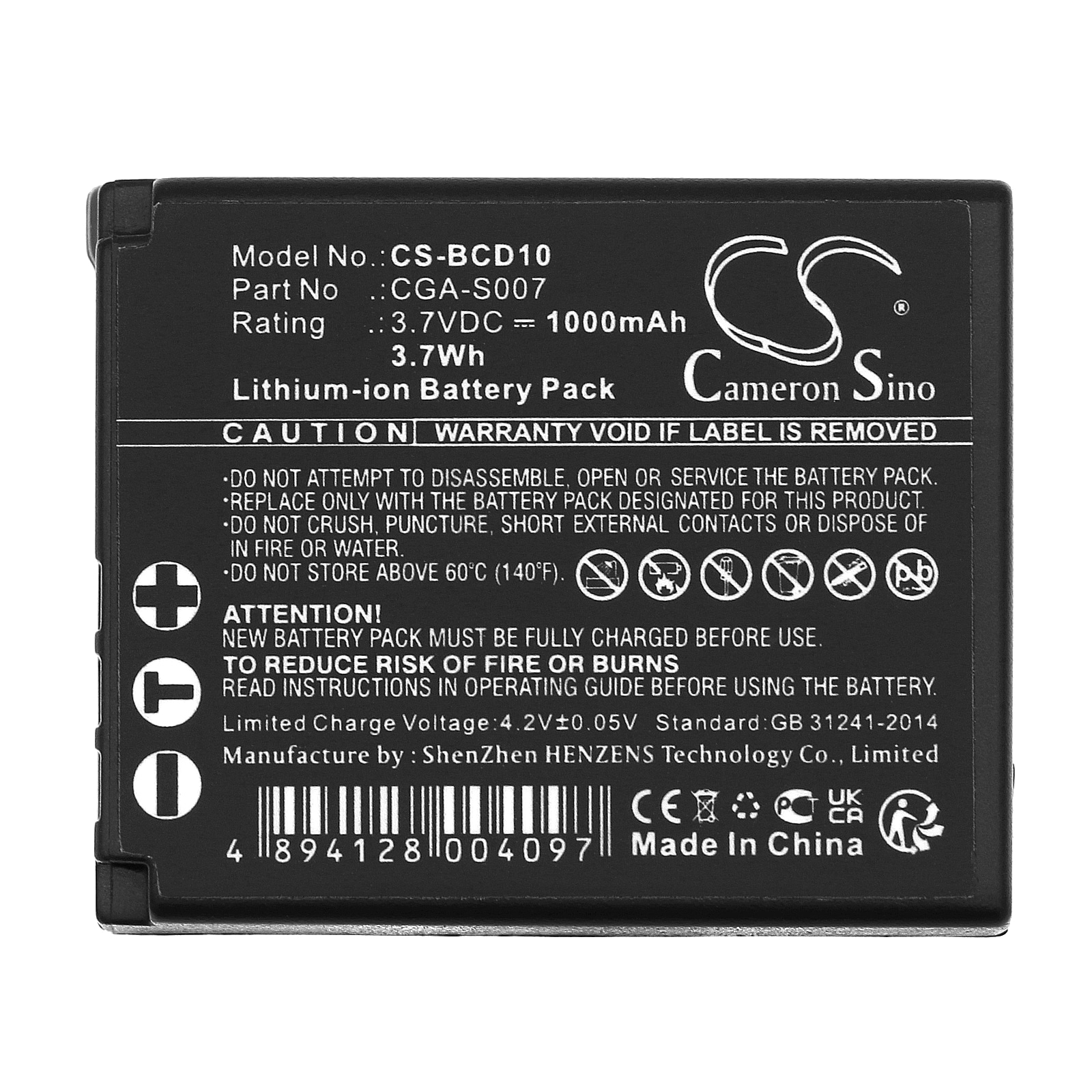 Batteri til kamera for Panasonic Lumix DMC-TZ1EG-S, Lumix DMC-TZ11GK og andre.