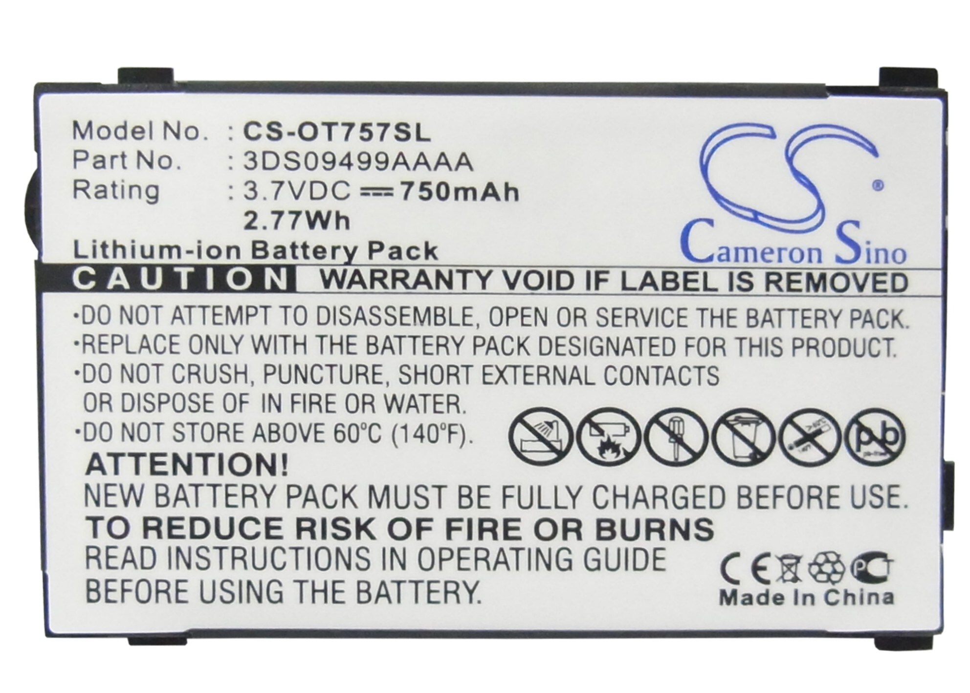 Batteri for SmartPhone, Mobil for Alcatel OT756, OT757, OT765 og andre.