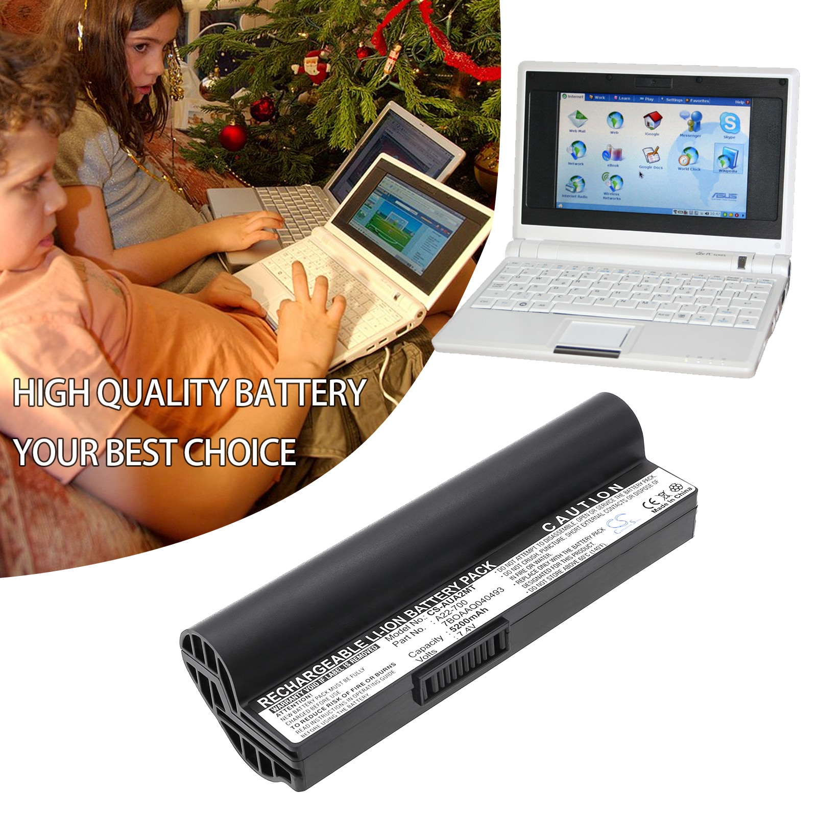Batteri til bærbar PC for Asus Eee PC 701, Eee PC 701C, Eee PC 800 og andre.