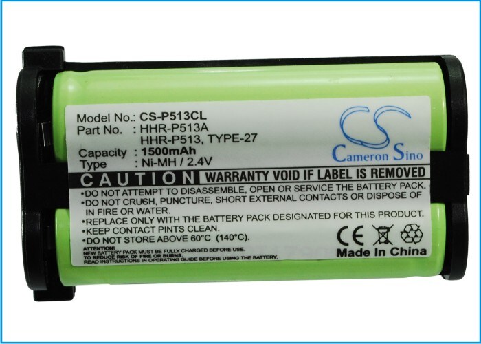 Batteri til trådløs telefon for Panasonic HHR-P513A, KX-TG2258, TYPE 27 og andre.