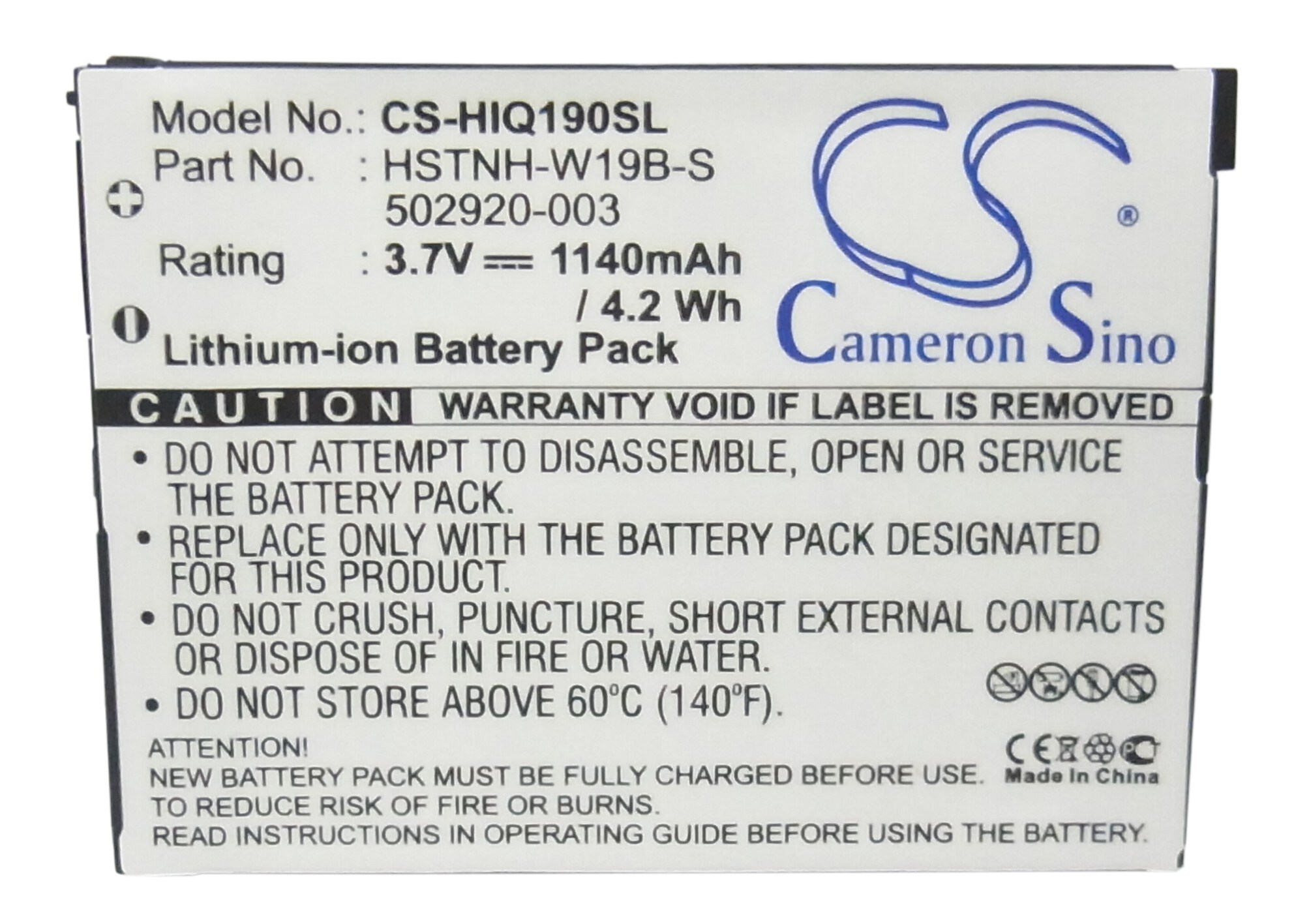 Batteri for SmartPhone, mobil for HP iPAQ Data Messenger, HSTNH-C19C