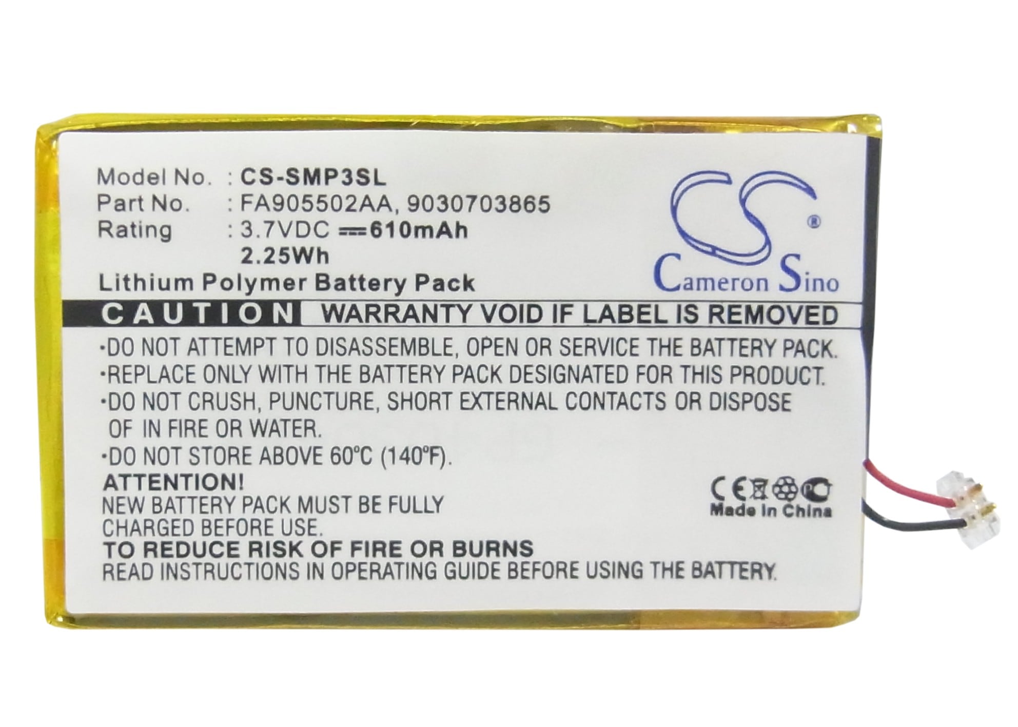 Batteri for mediespiller for Samsung YP-P3, YP-P3CB/XSH, YP-P3JEB/XAA osv.