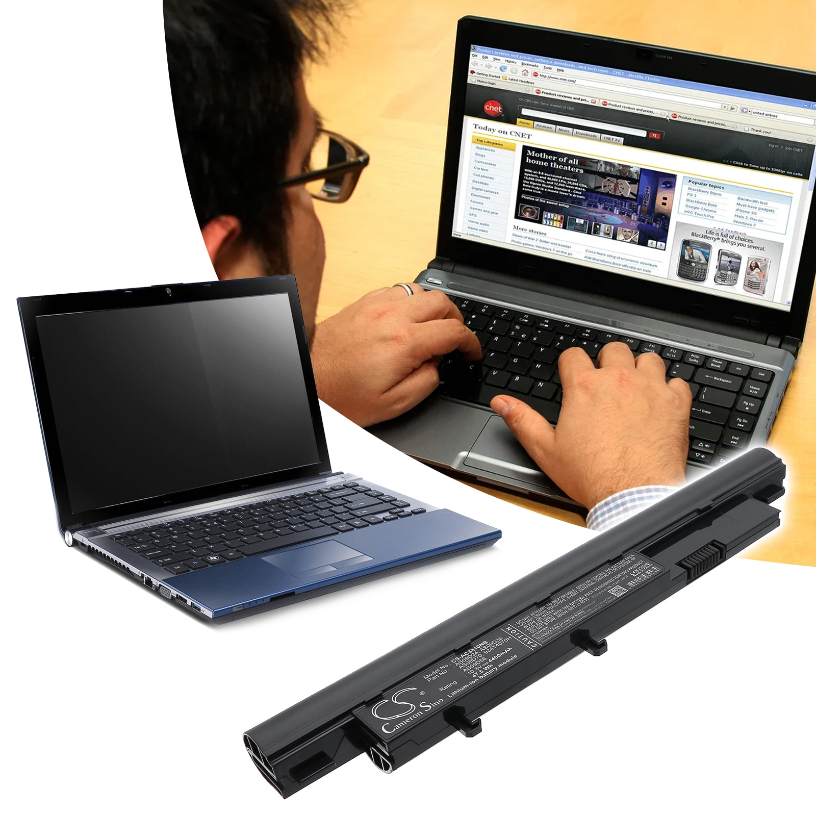Batteri til bærbar PC for Acer Aspire Timeline 3810T, Aspire Timeline 3810TZ og andre.