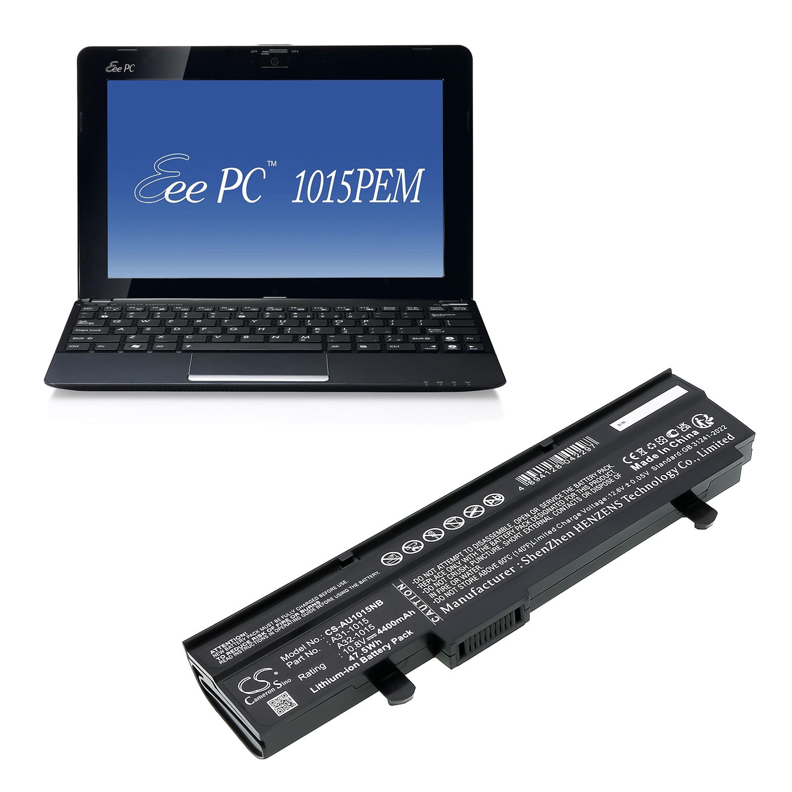 Batteri til bærbar PC for Asus Eee PC 1015, Eee PC 1015P, Eee PC 1015PE og andre.