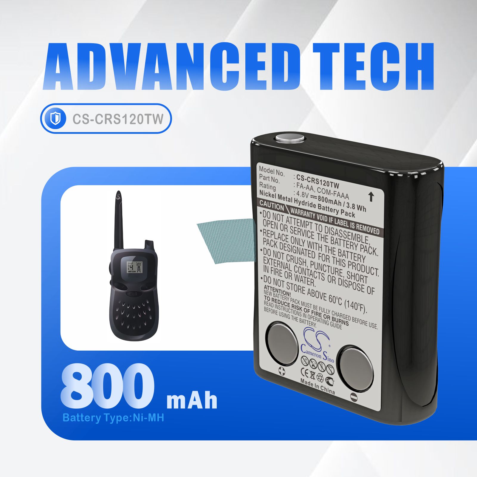 Batteri for Toveis-radio for Cobra FRS120, FRS117, FRS225