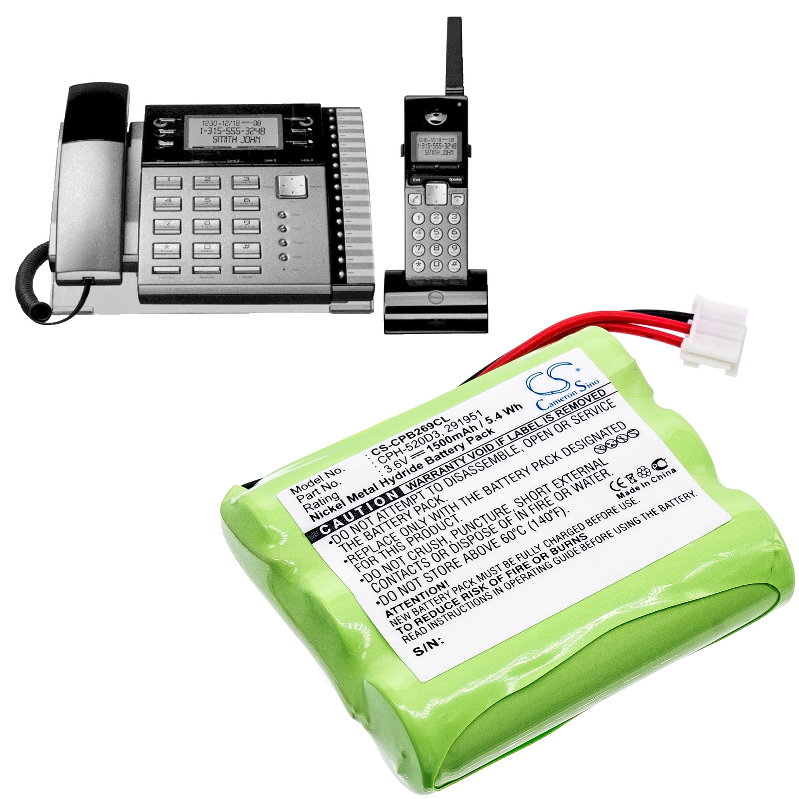 Batteri til trådløs telefon for RCA 25450RE3, H25450RE3, 5-2699 og andre.