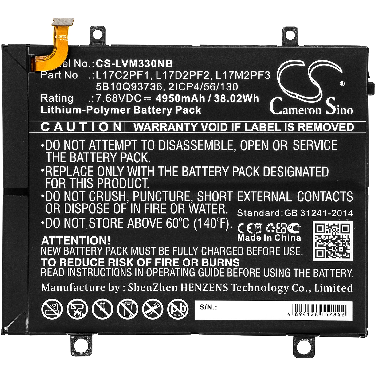 Batteri til bærbar PC for Lenovo Miix 330, 80XF00DFIN