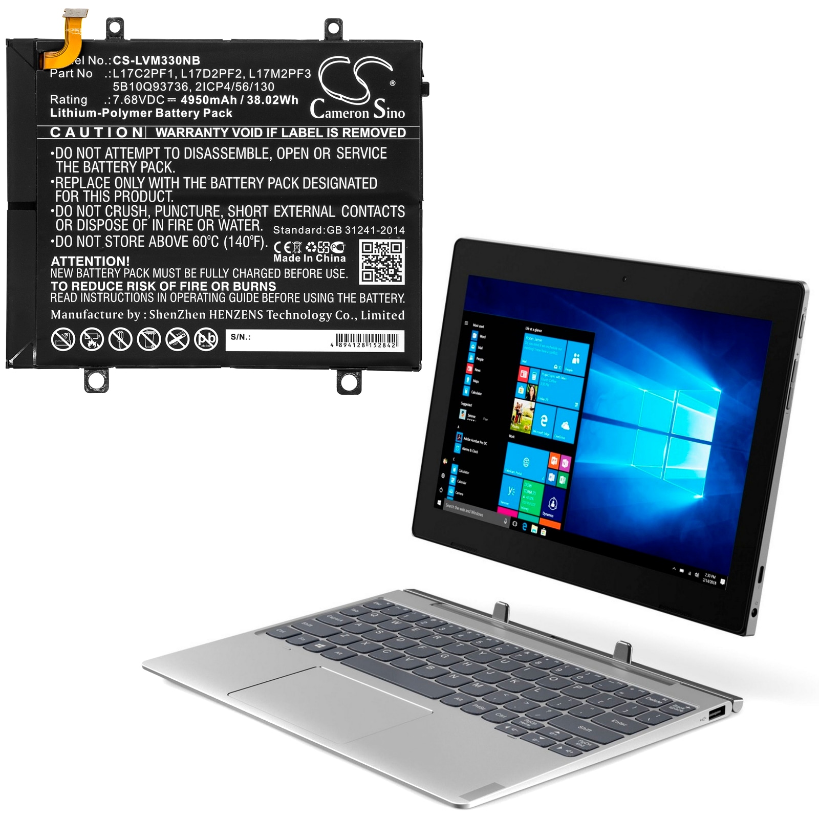 Batteri til bærbar PC for Lenovo Miix 330, 80XF00DFIN