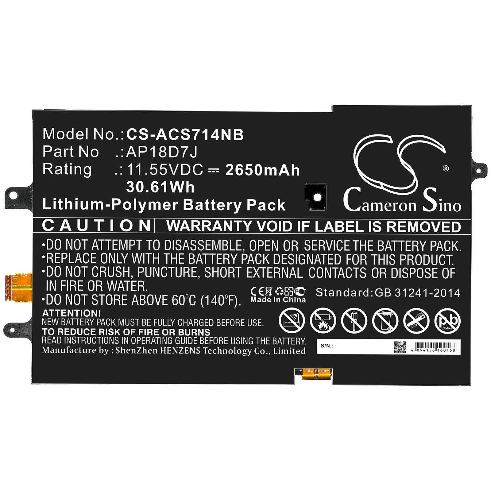 Batteri til bærbar PC for Acer Swift 7 SF714-52T-763C14 og andre