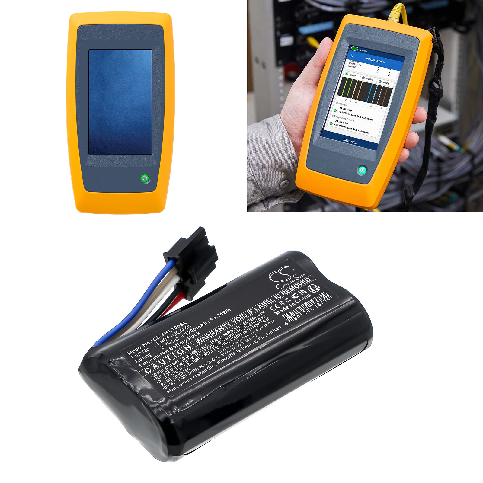 Batteri for test, undersøkelse, utstyr for Fluke LIQ-100, LIQ-100-IE, LinkIQ og andre