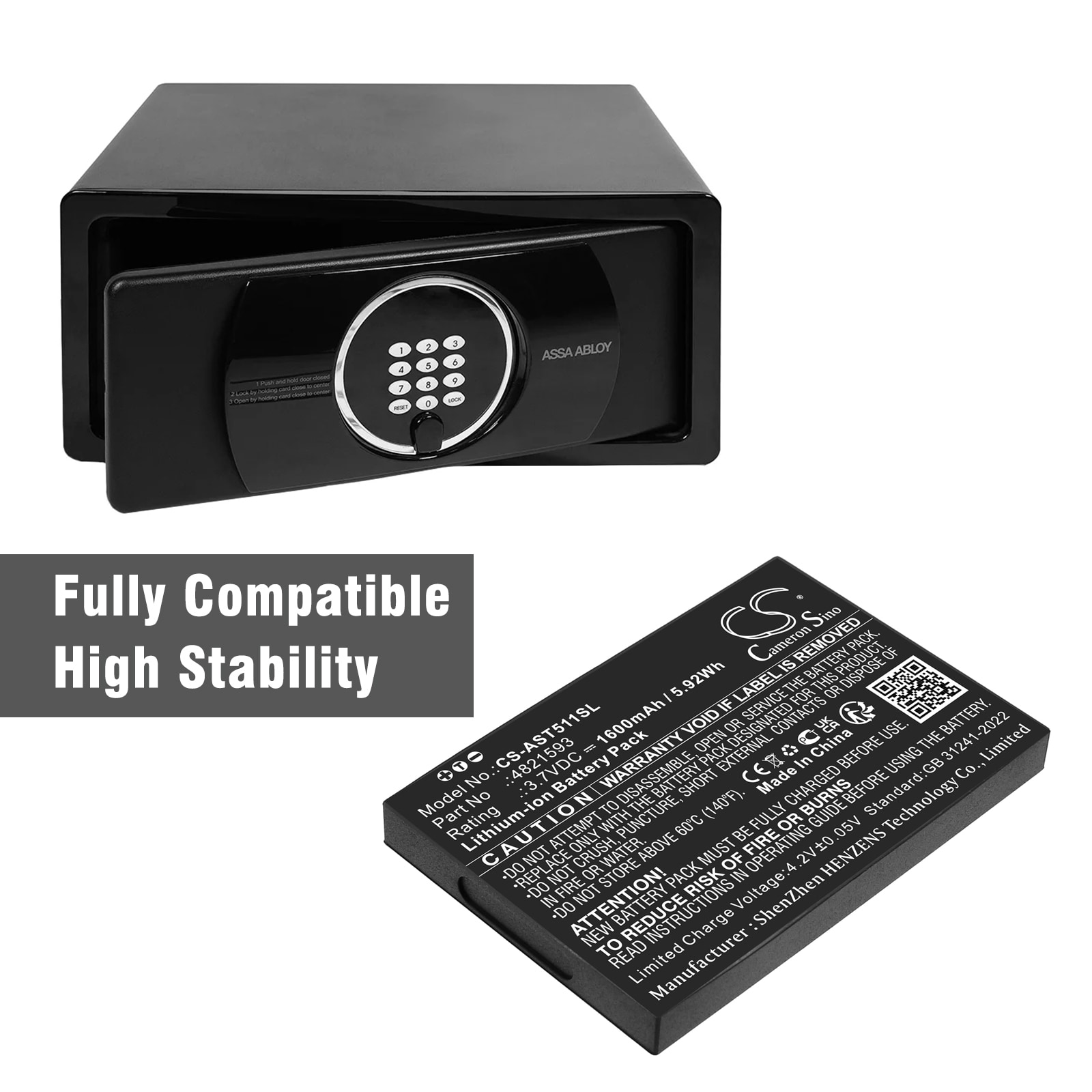Batteri til alarmsystem for Assa Abloy VOT1511L2R01, VingCard Elsafe