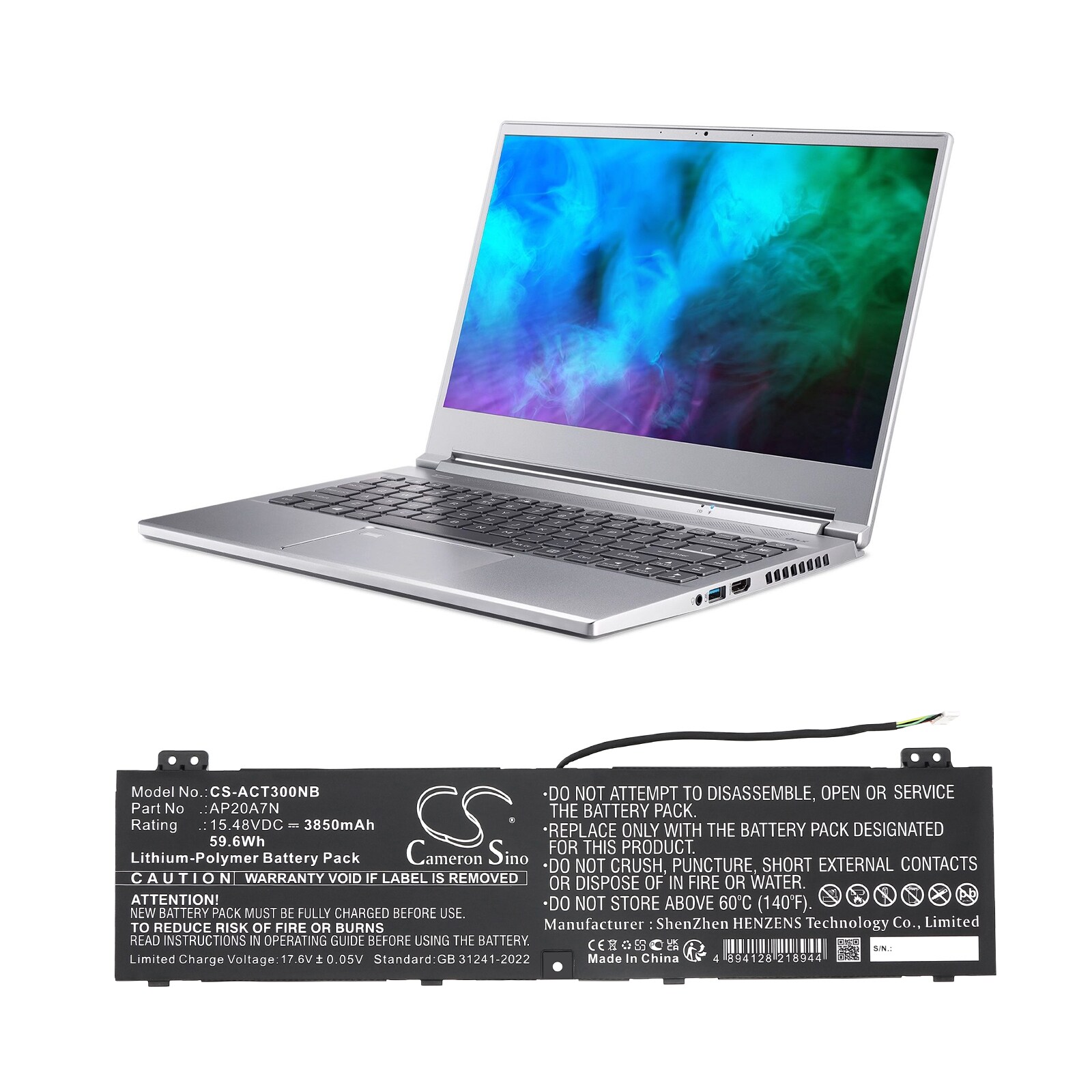 Batteri til bærbar PC for Acer Predator Triton 300 SE PT314-51S-52ML og andre