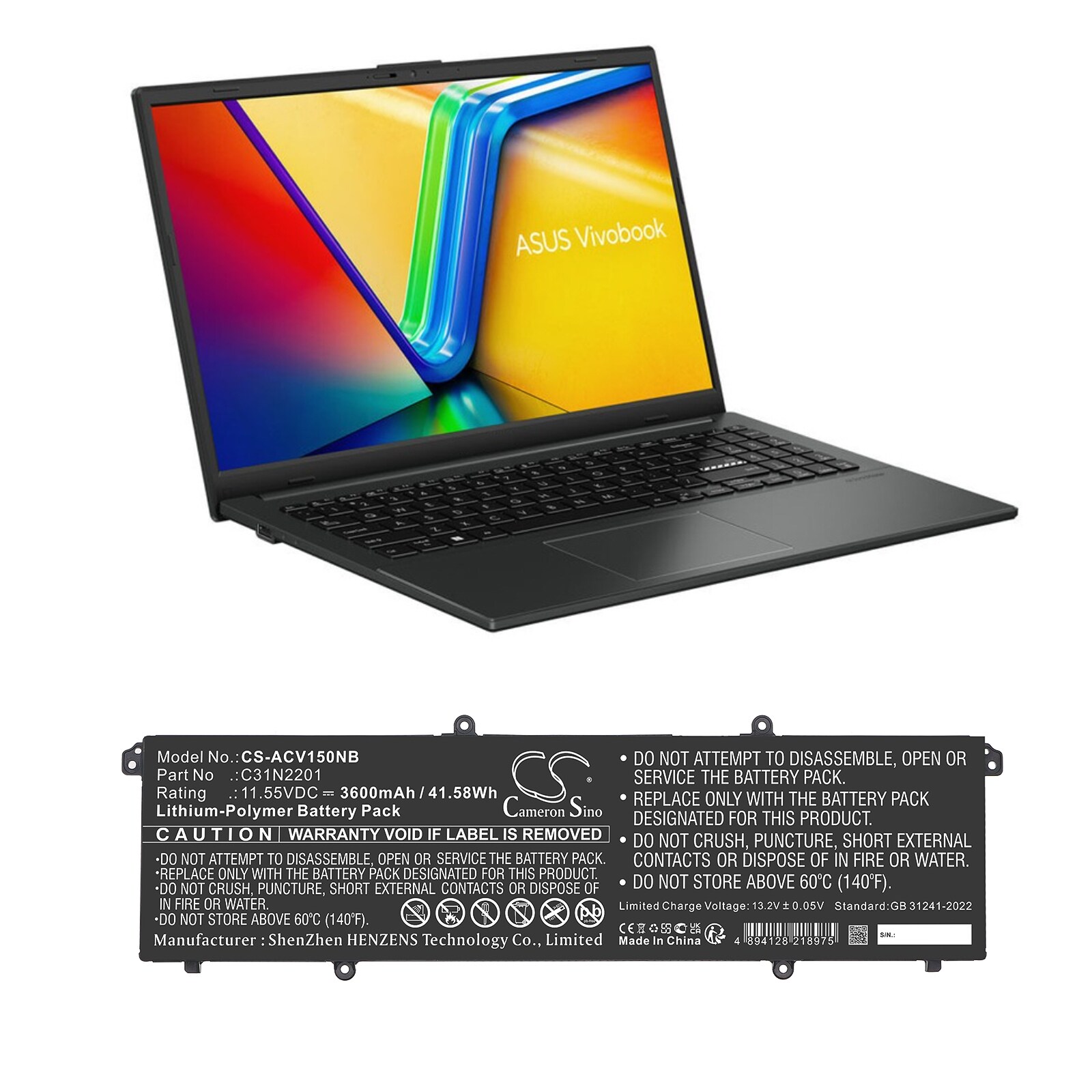 Batteri til bærbar PC for Asus E1504FA-BQ038W, E1504FA-BQ090, E1504FA-BQ204W og andre.