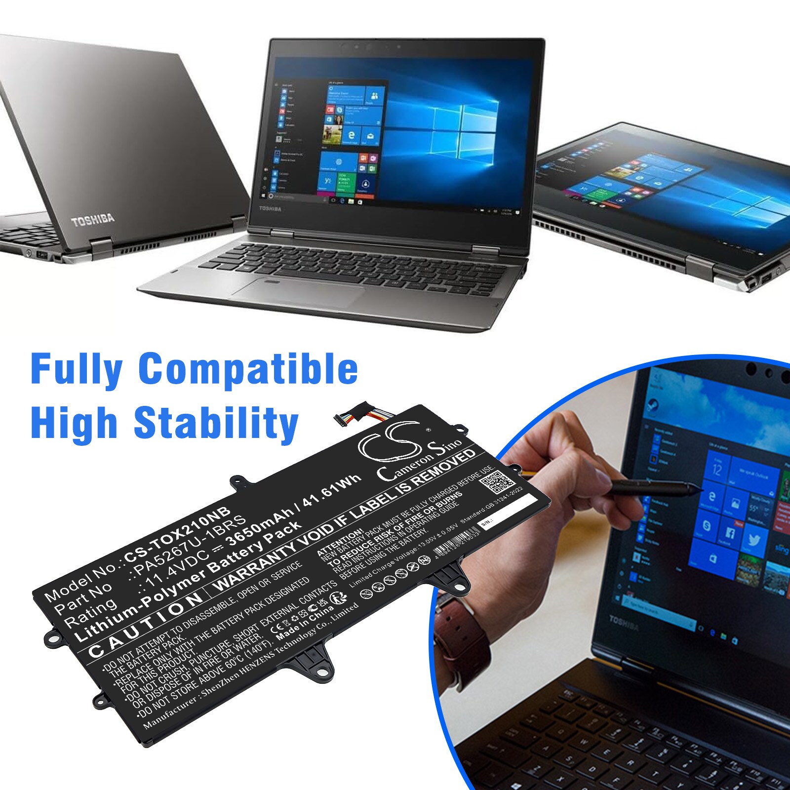 Batteri til bærbar PC for Toshiba Portege X20W, Portege X20W-D og andre.