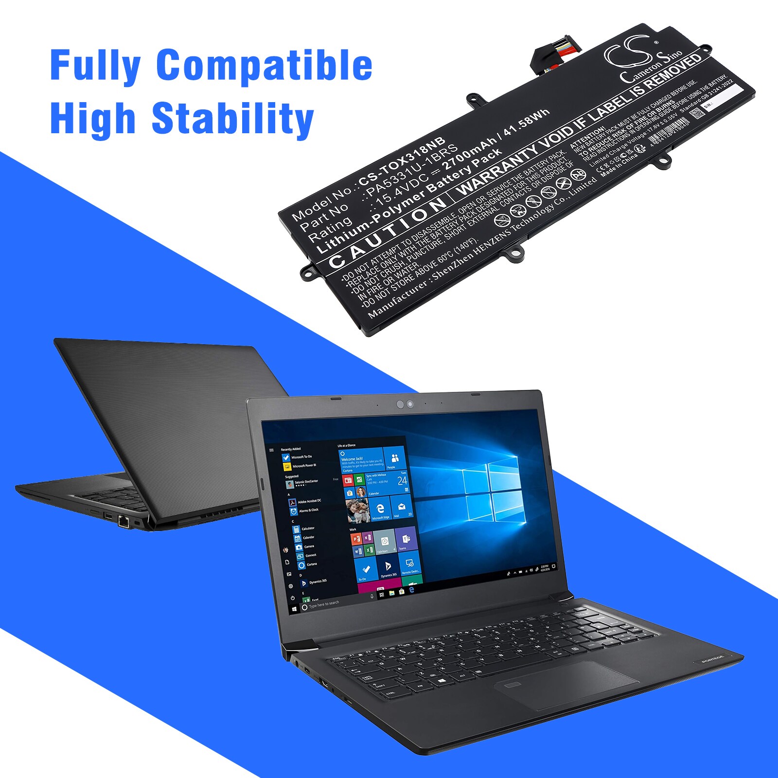 Batteri til bærbar PC for Toshiba Dynabook Portege A30 og andre.