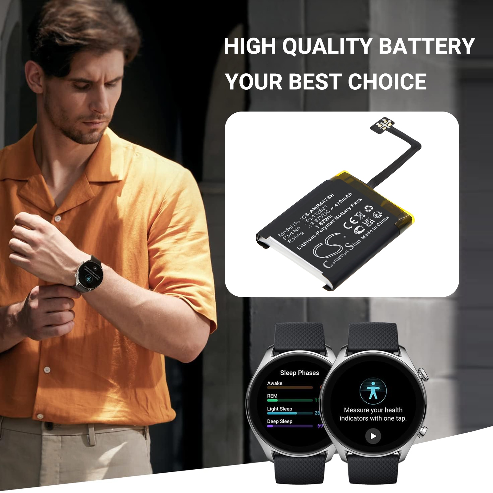 Batteri til smartklokke for Amazfit GTR 4 47mm