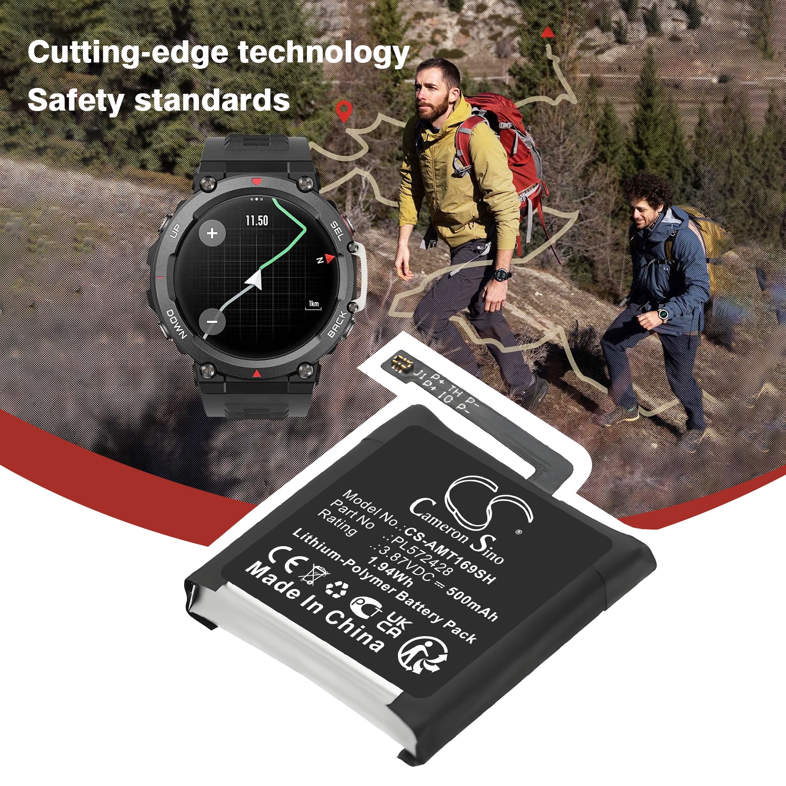 Batteri til smartklokke for Amazfit A2169, A2170, T-Rex 2