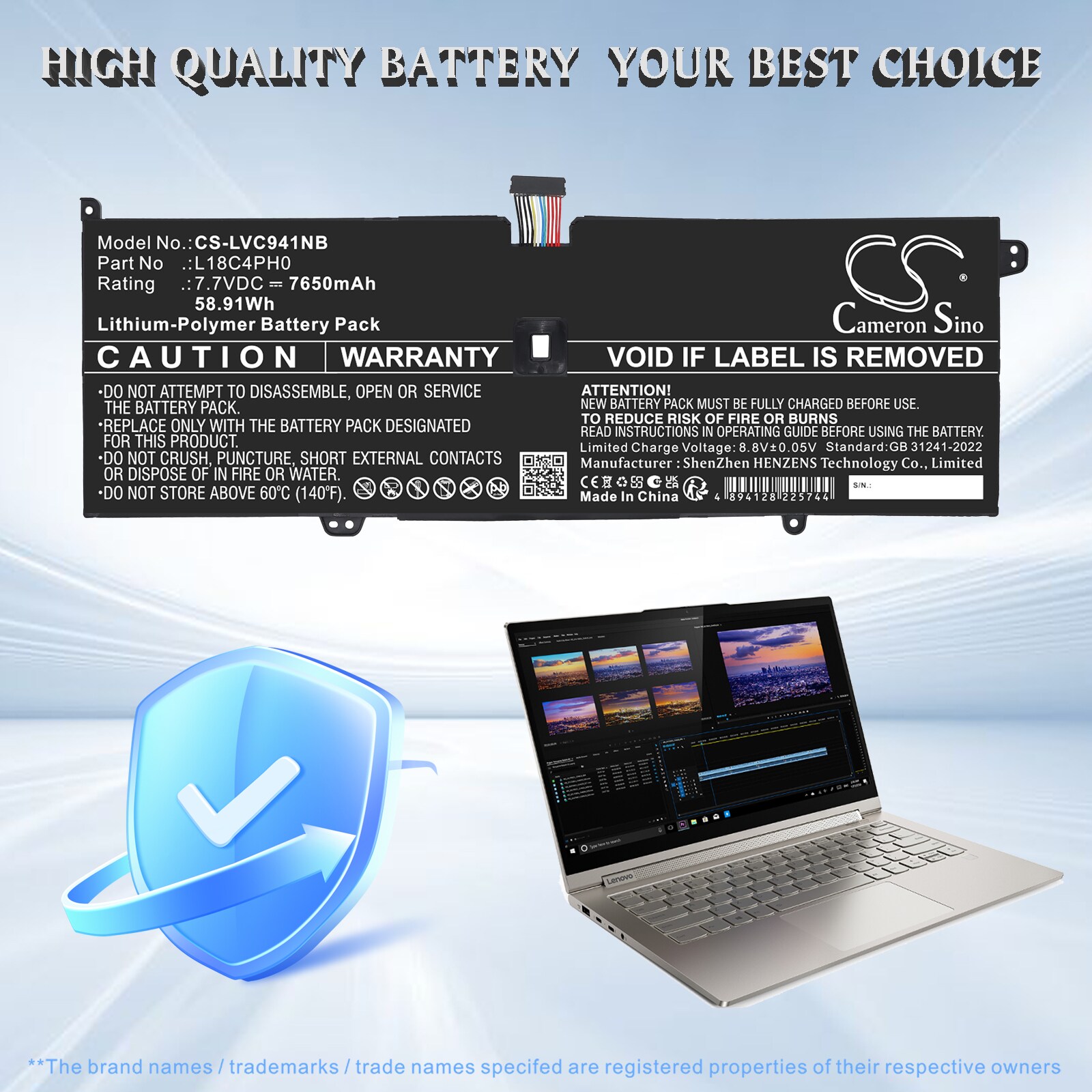 Batteri til bærbar PC for Lenovo Yoga C940-14IIL, Yoga C940-14IIL-81Q9 og andre.