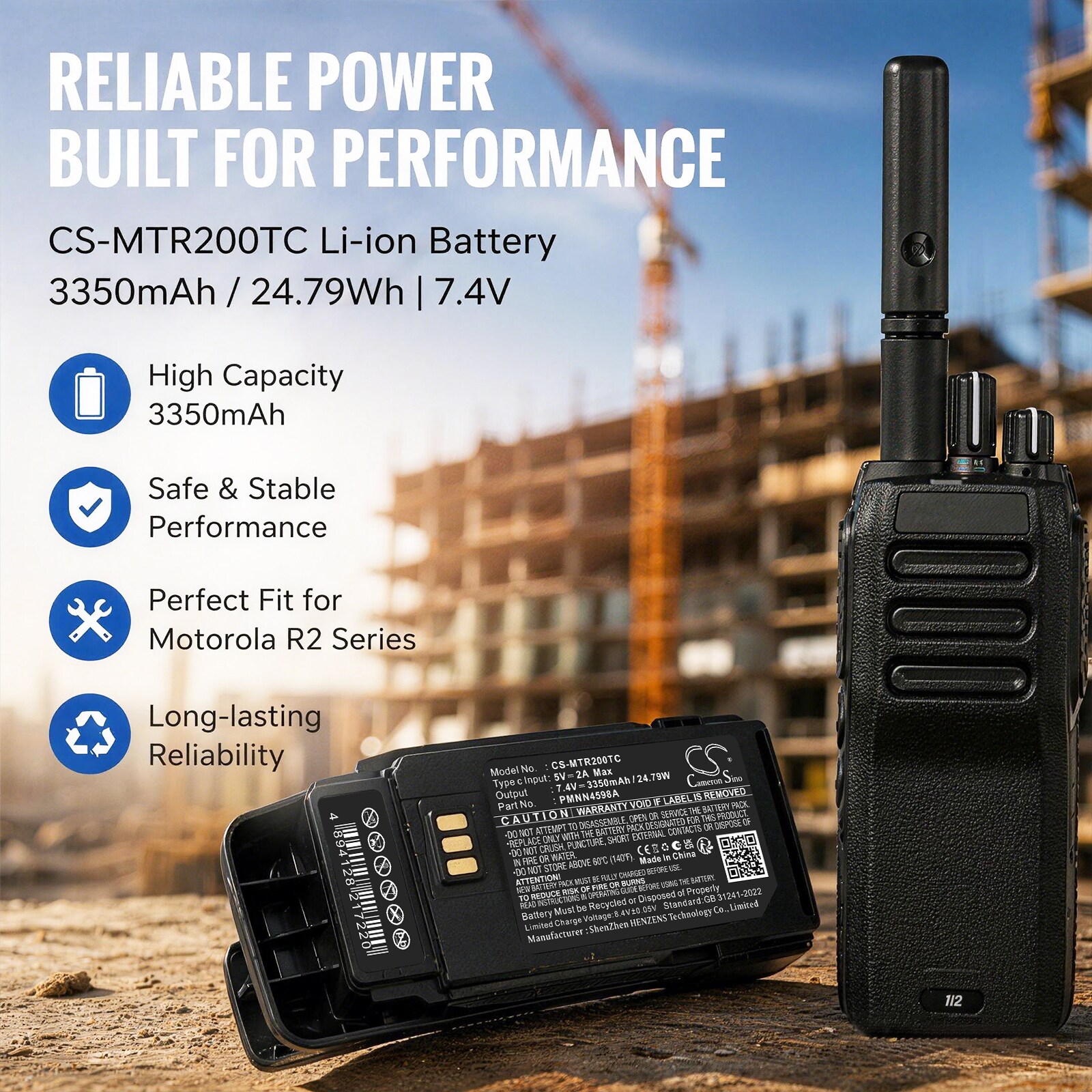 Batteri til toveis radio for Motorola R2