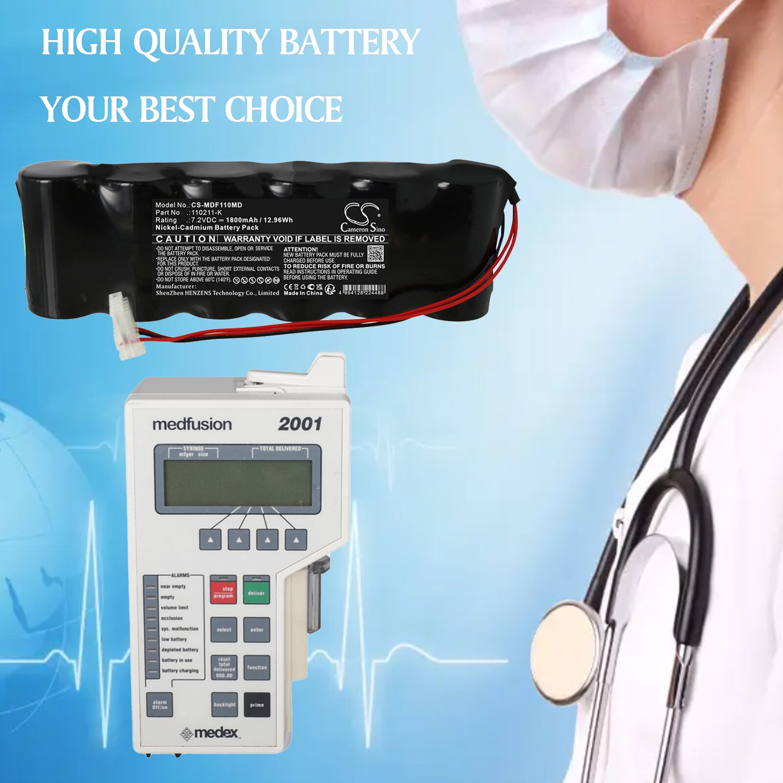 Batteri til Medfusion Infusor 2001 og Infusor 2010-pumpe
