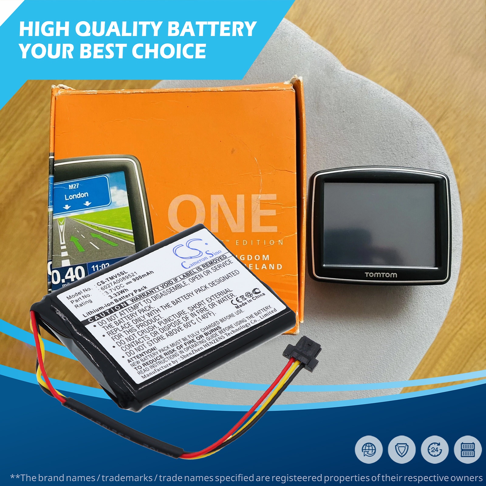 Batteri til GP, navigasjonssystem for TomTom ONE IQ, V5, 4EK0.001.01