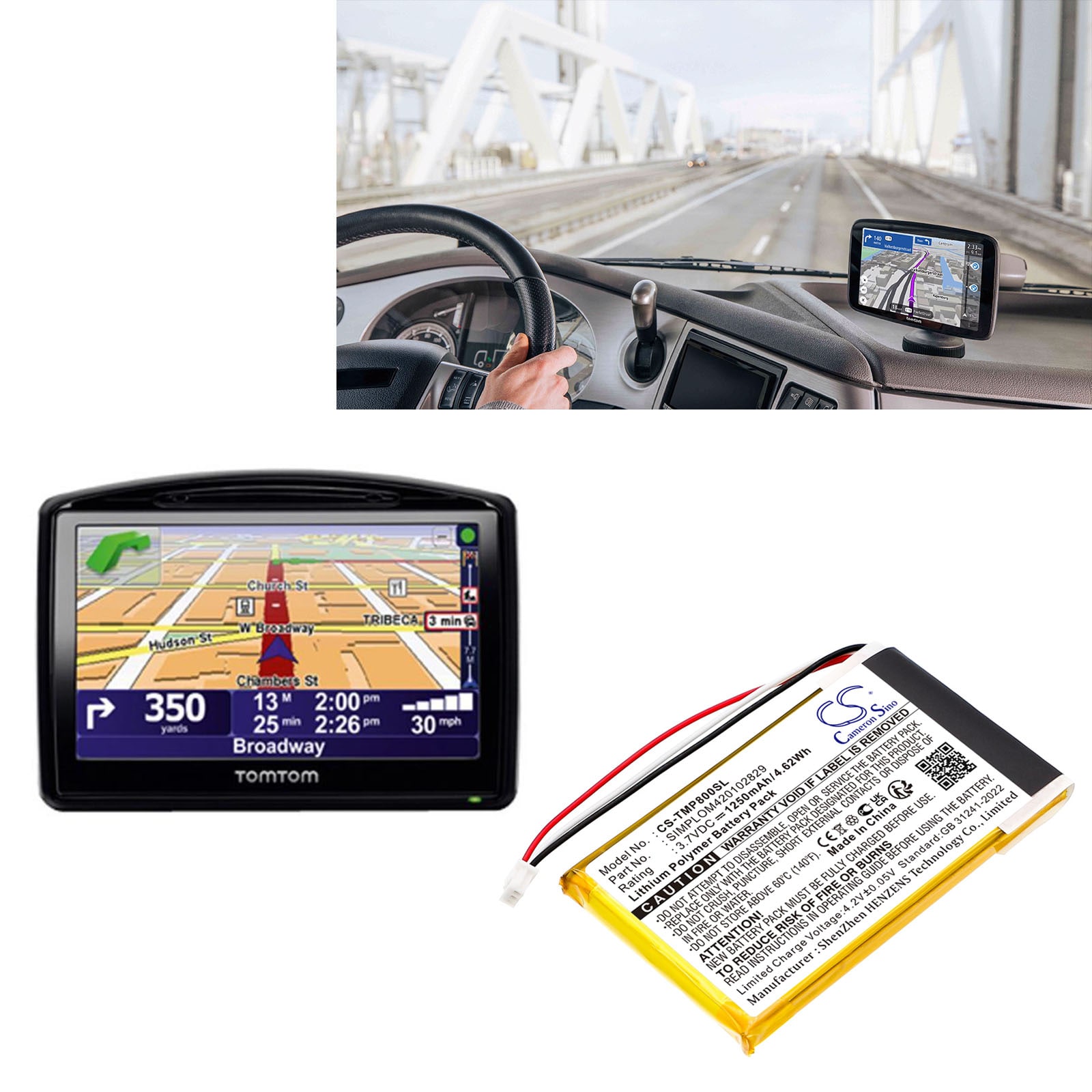 Batteri til GP, navigasjonssystem for TomTom Pro 8000