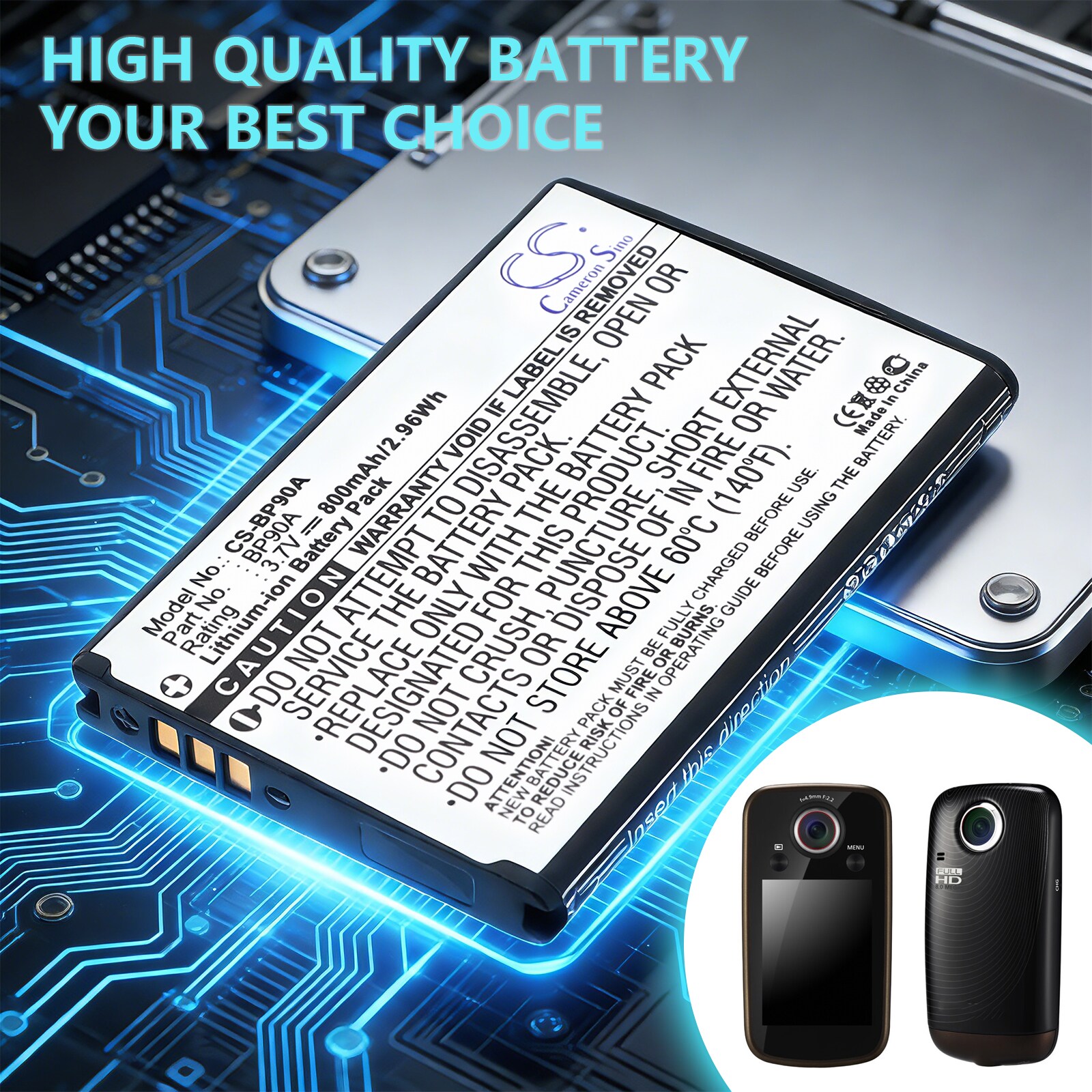 Batteri til kamera for Samsung HMX-E10WP, HMX-E10BP, HMX-E100P m.fl.