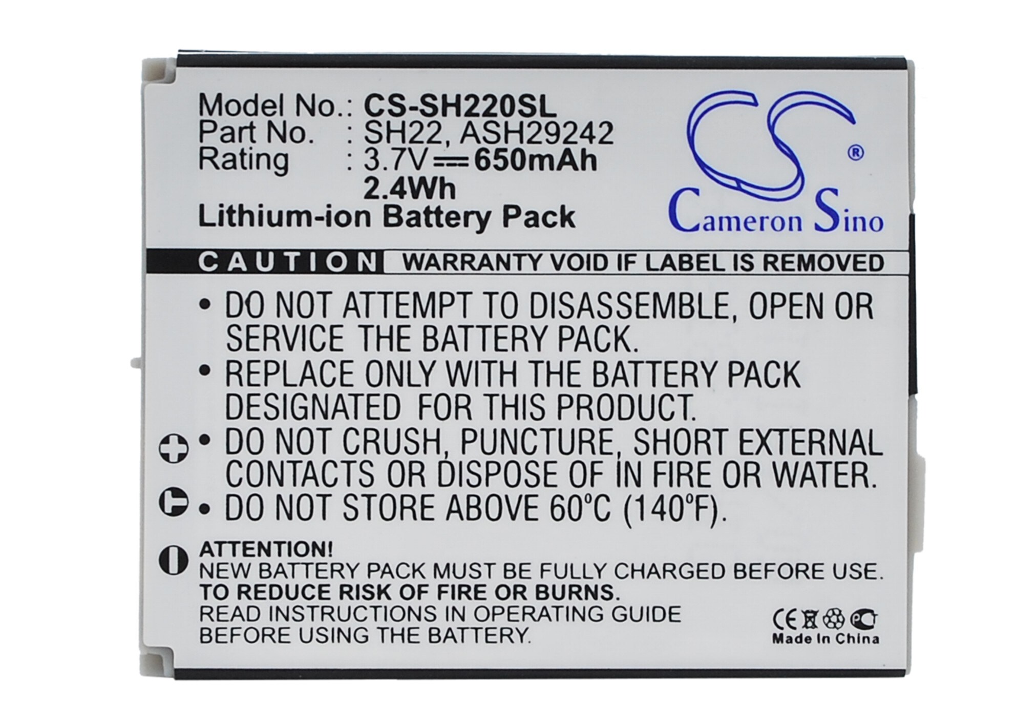 Batteri til mobiltelefon, smarttelefon for Sharp SH-06A, SH-07A