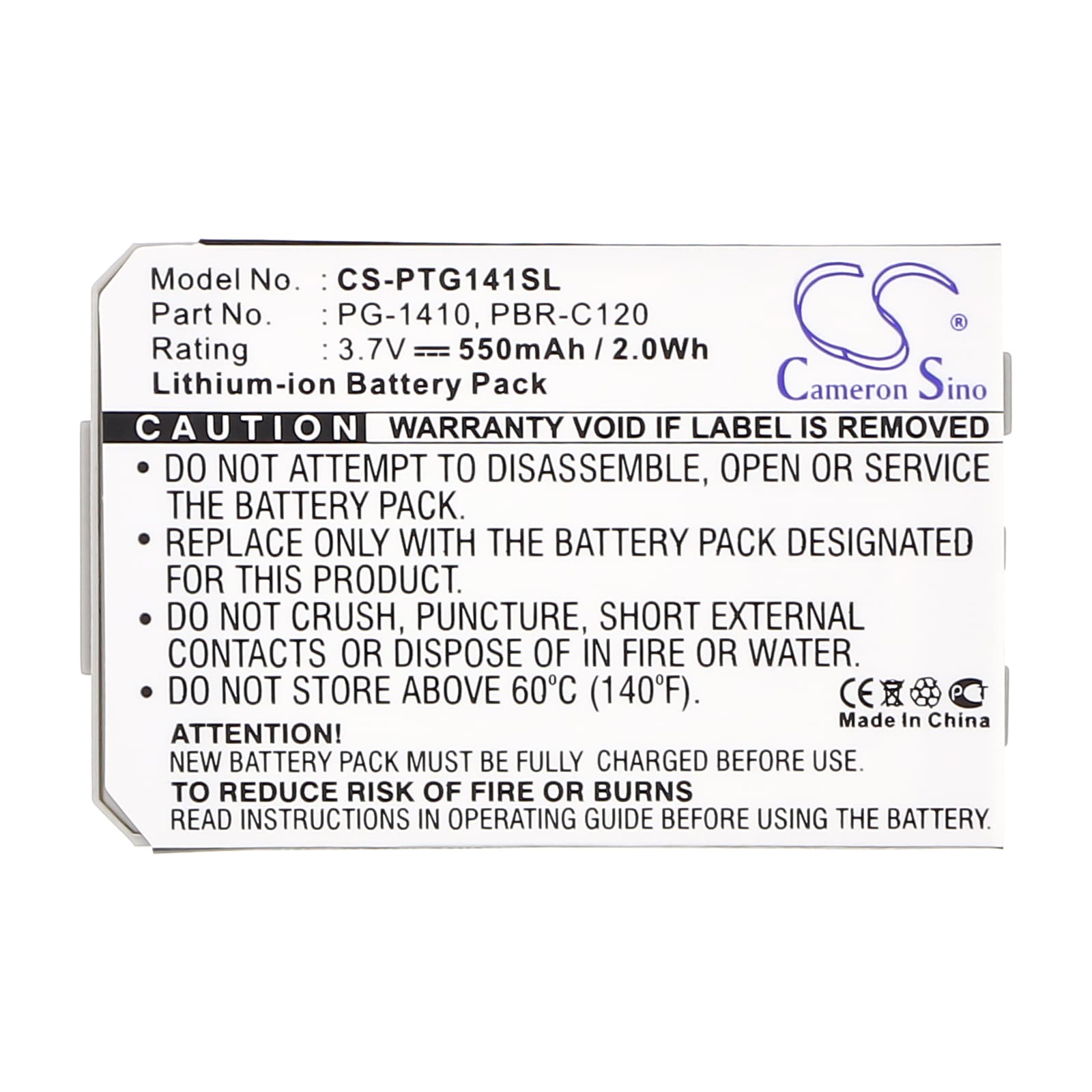 Batteri til mobiltelefon, smarttelefon for Pantech PG-1410, PG-C120, C120