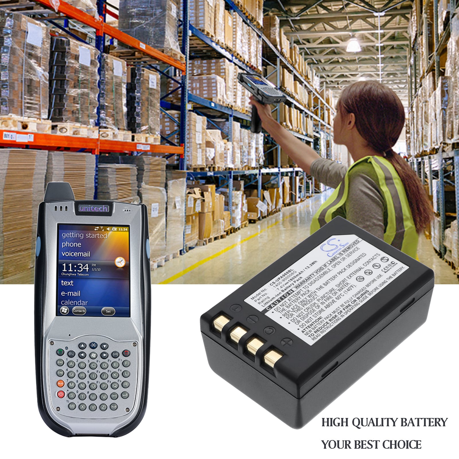 Batteri til strekkodeleser for Unitech PA968II