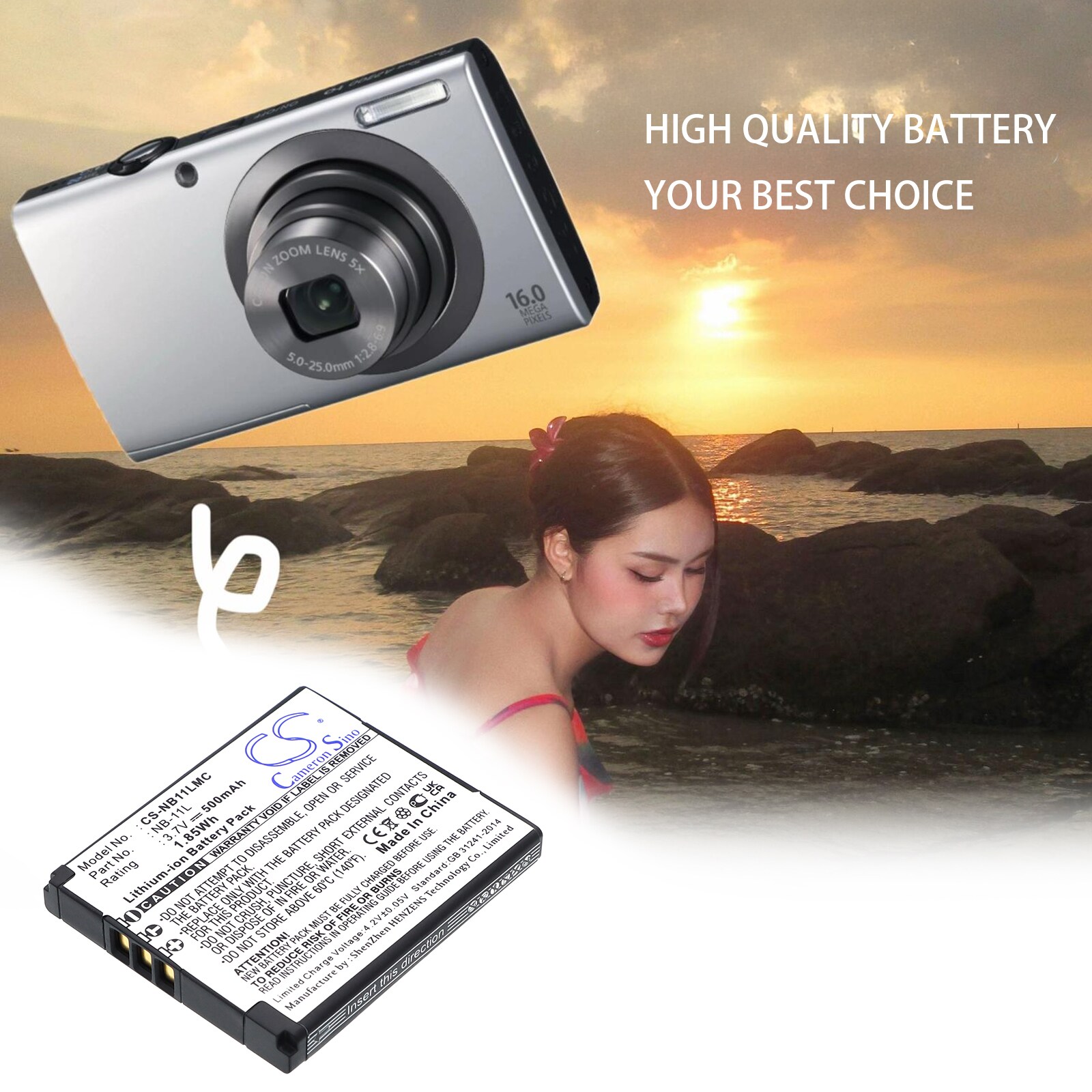 Batteri til kamera for Canon IXUS 125HS, IXUS 240HS, PowerShot A2300 m.fl.