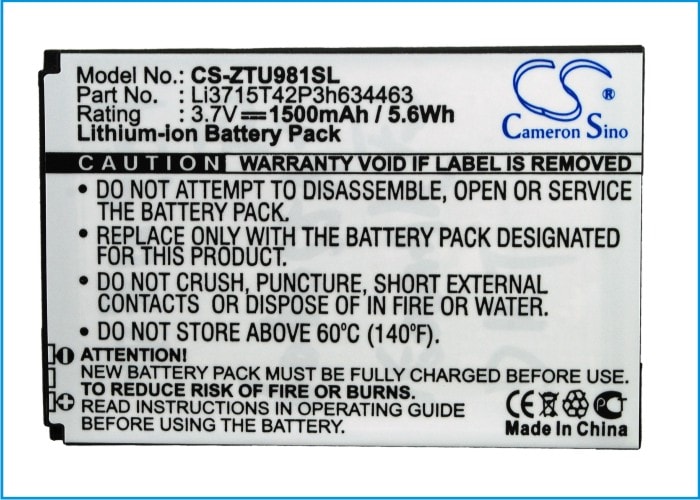 Batteri til mobiltelefon, smarttelefon for ZTE U981, D820, D821 m.fl.