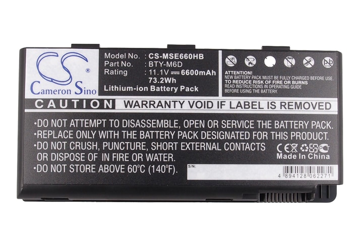 Batteri til bærbar PC, bærbar PC for MSI GX780R, GX780R-i548LW7P, GX780R-024CS m.fl.