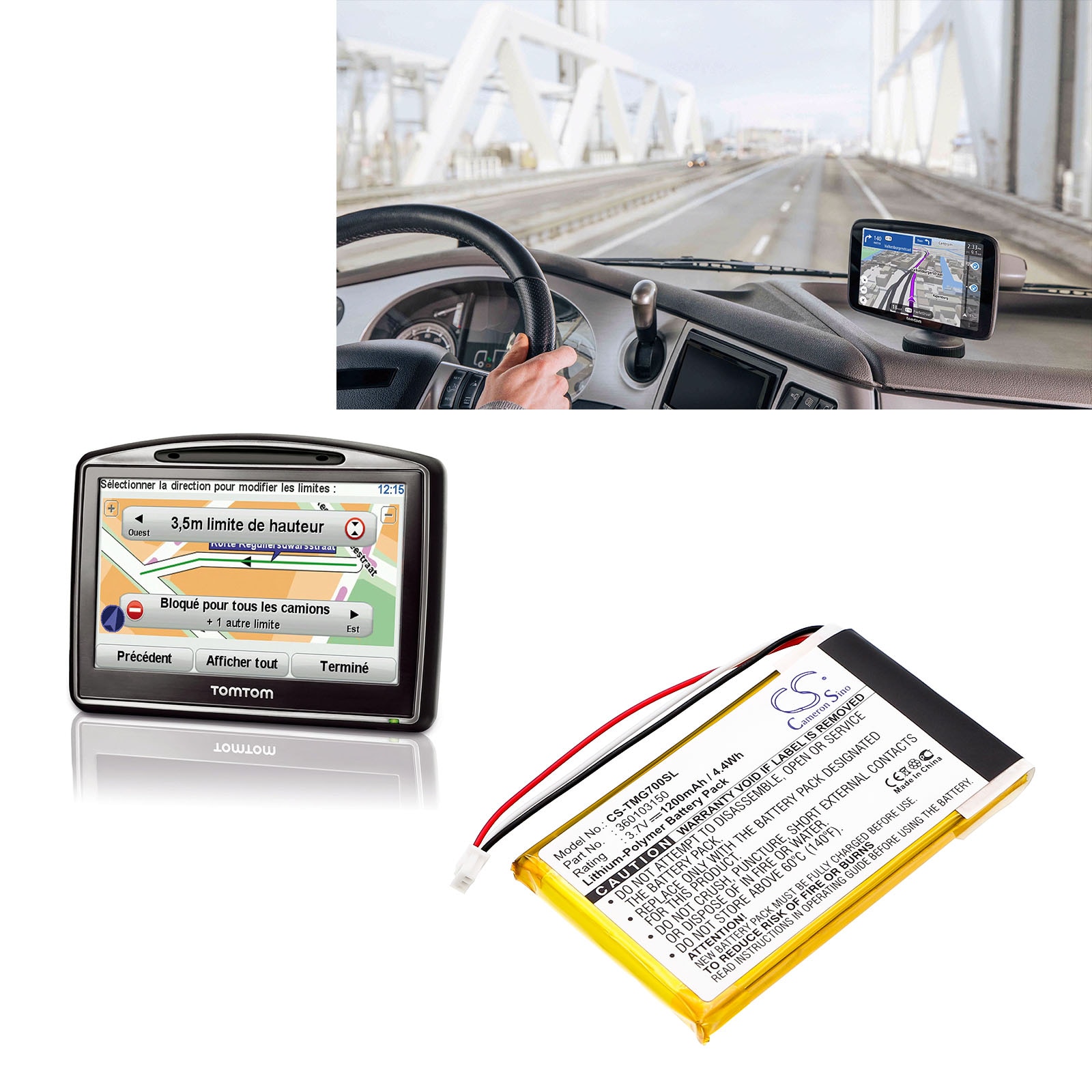 Batteri til GPS, navigasjonssystem for TomTom Go 7000, Go 7000 HD, GO7000 m.fl.