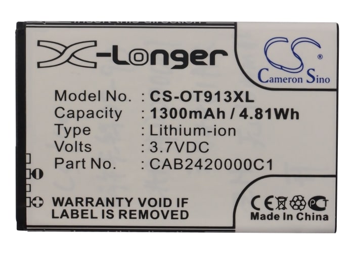 Batteri til mobiltelefon, smarttelefon for Alcatel OT-913, OT-913D, OT-927 m.fl.